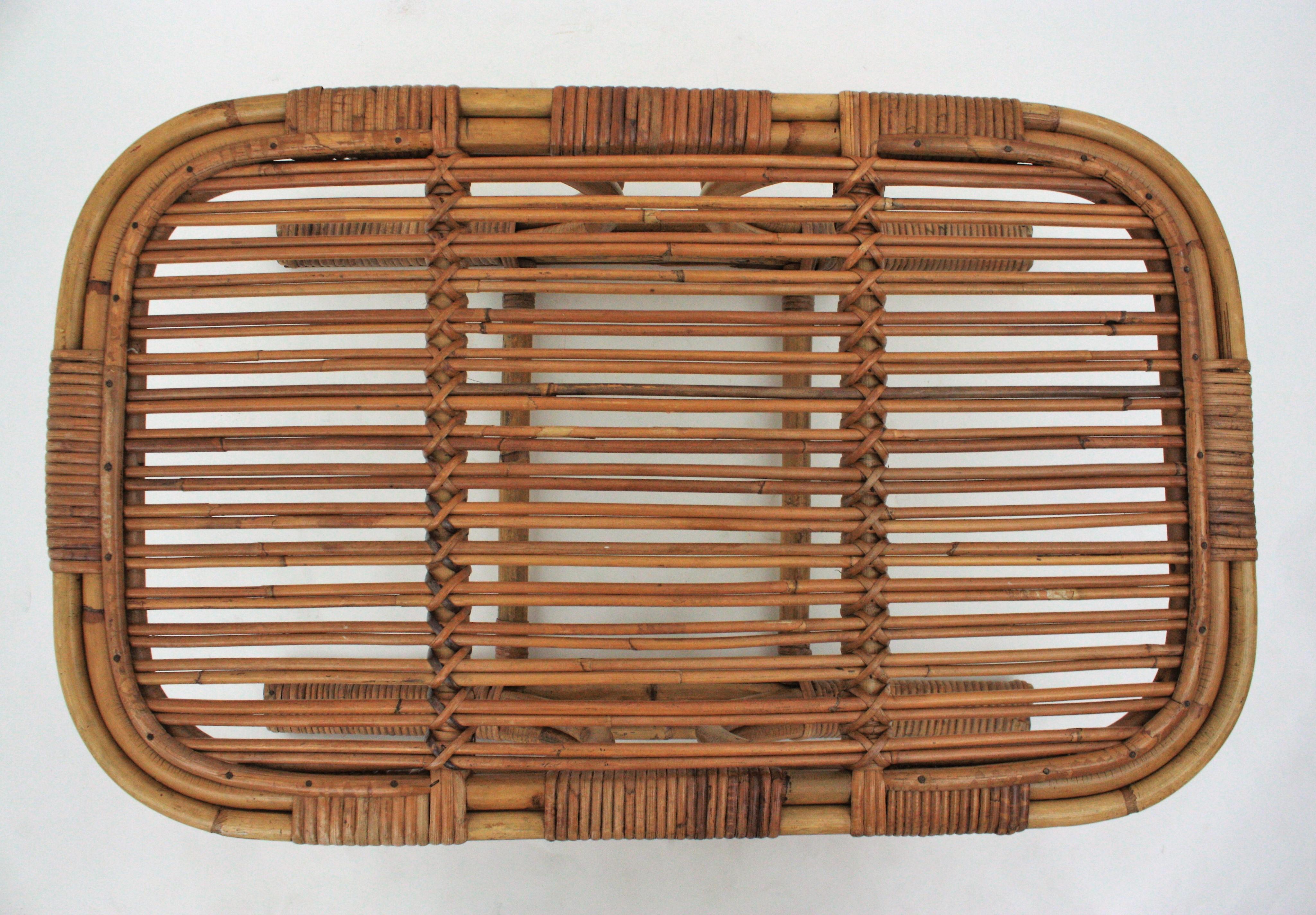 Rattan Bamboo Rectangular Coffee Table in the Style of Franco Albini For Sale 6