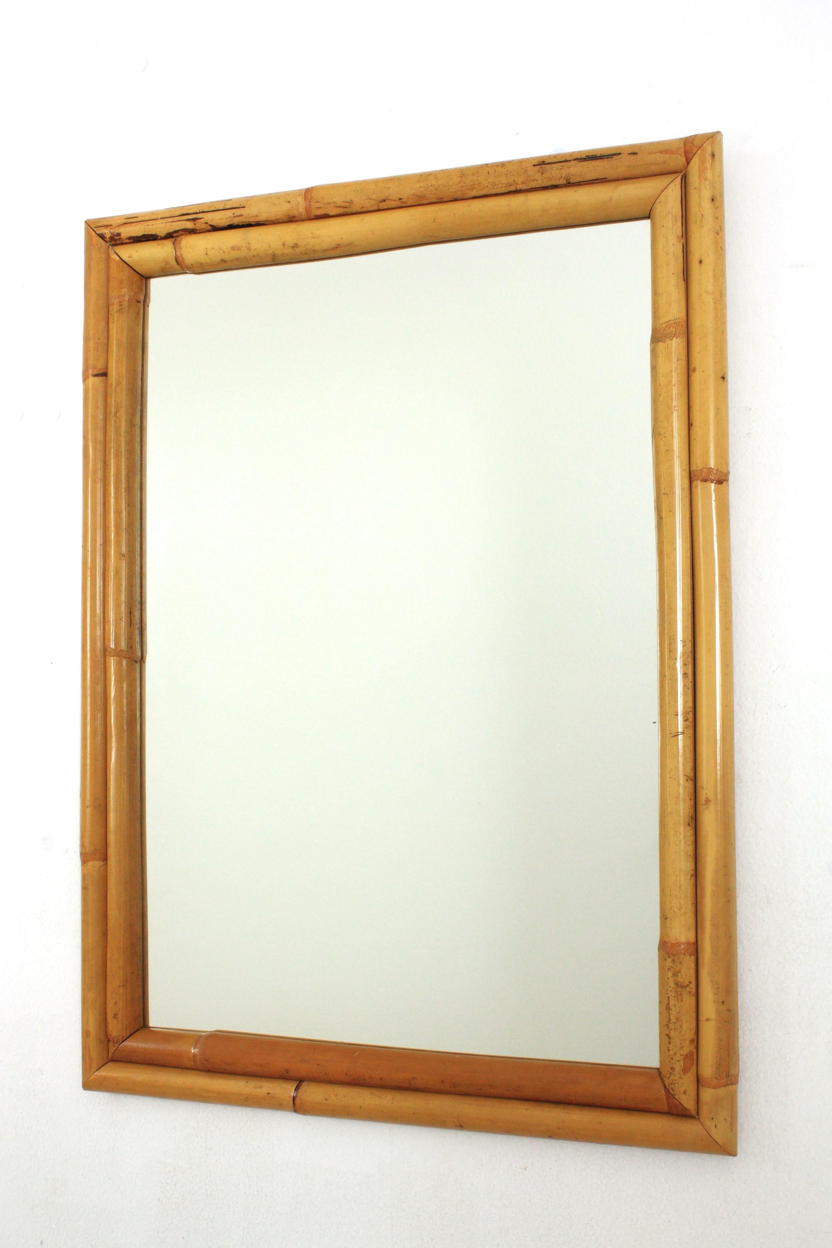 Rattan Bamboo Rectangular Mirror For Sale 3