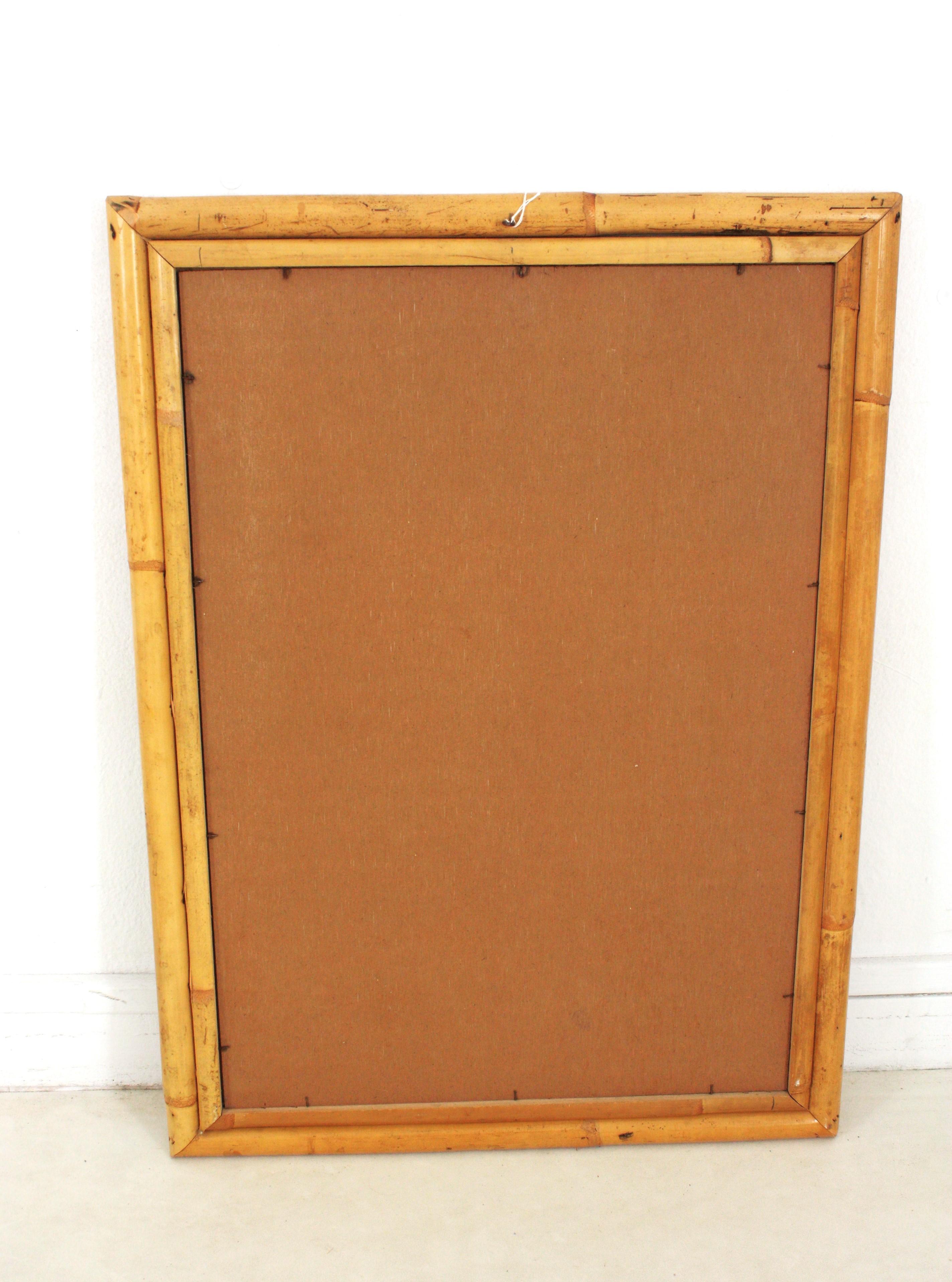 Rattan Bamboo Rectangular Mirror For Sale 4