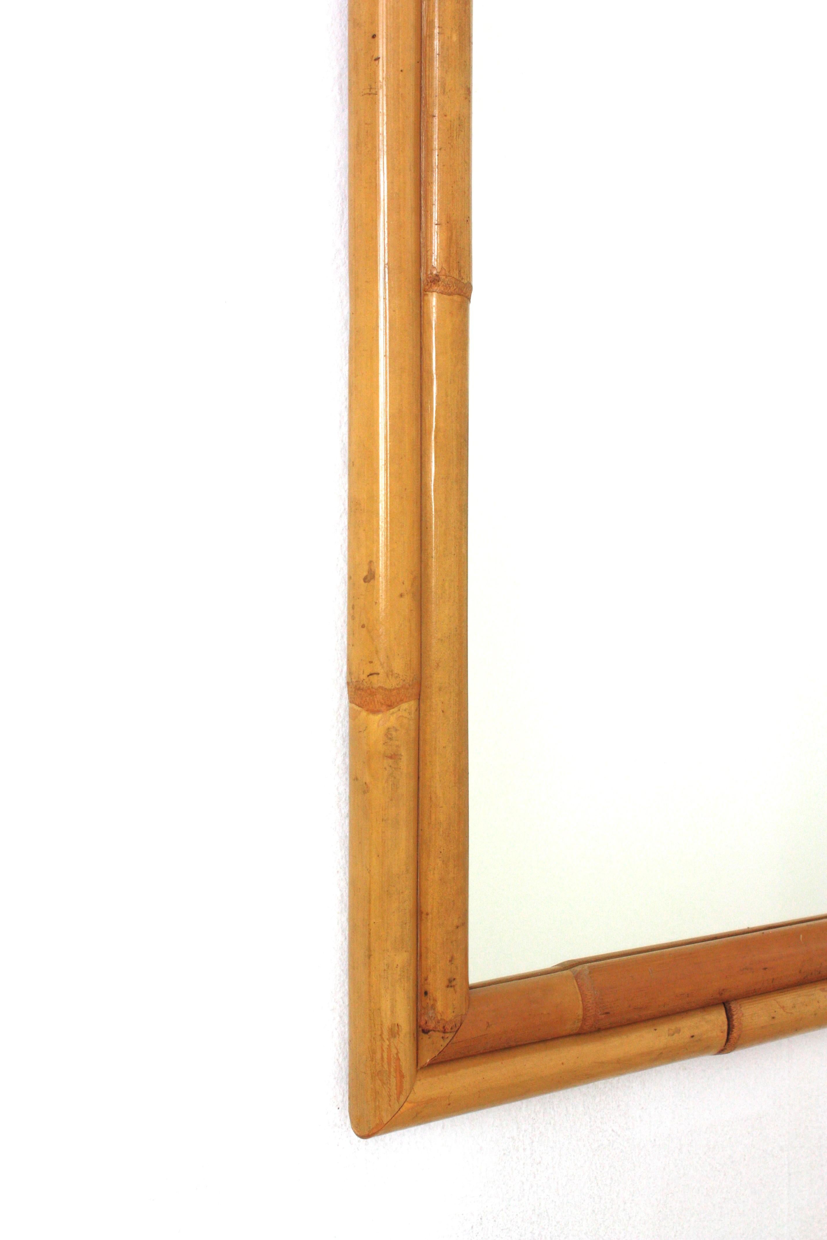 Hand-Crafted Rattan Bamboo Rectangular Mirror For Sale