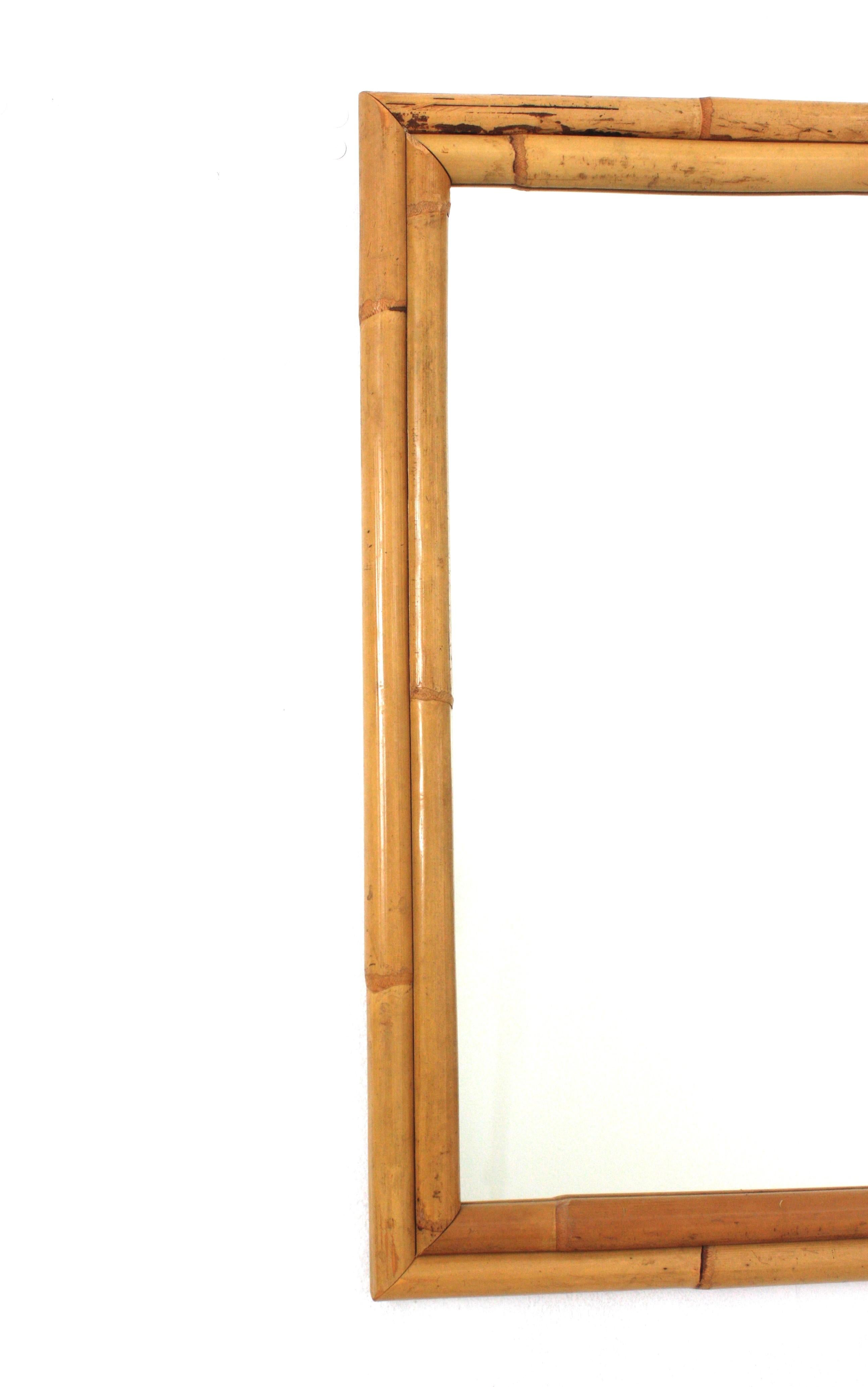 Rattan Bamboo Rectangular Mirror In Good Condition For Sale In Barcelona, ES
