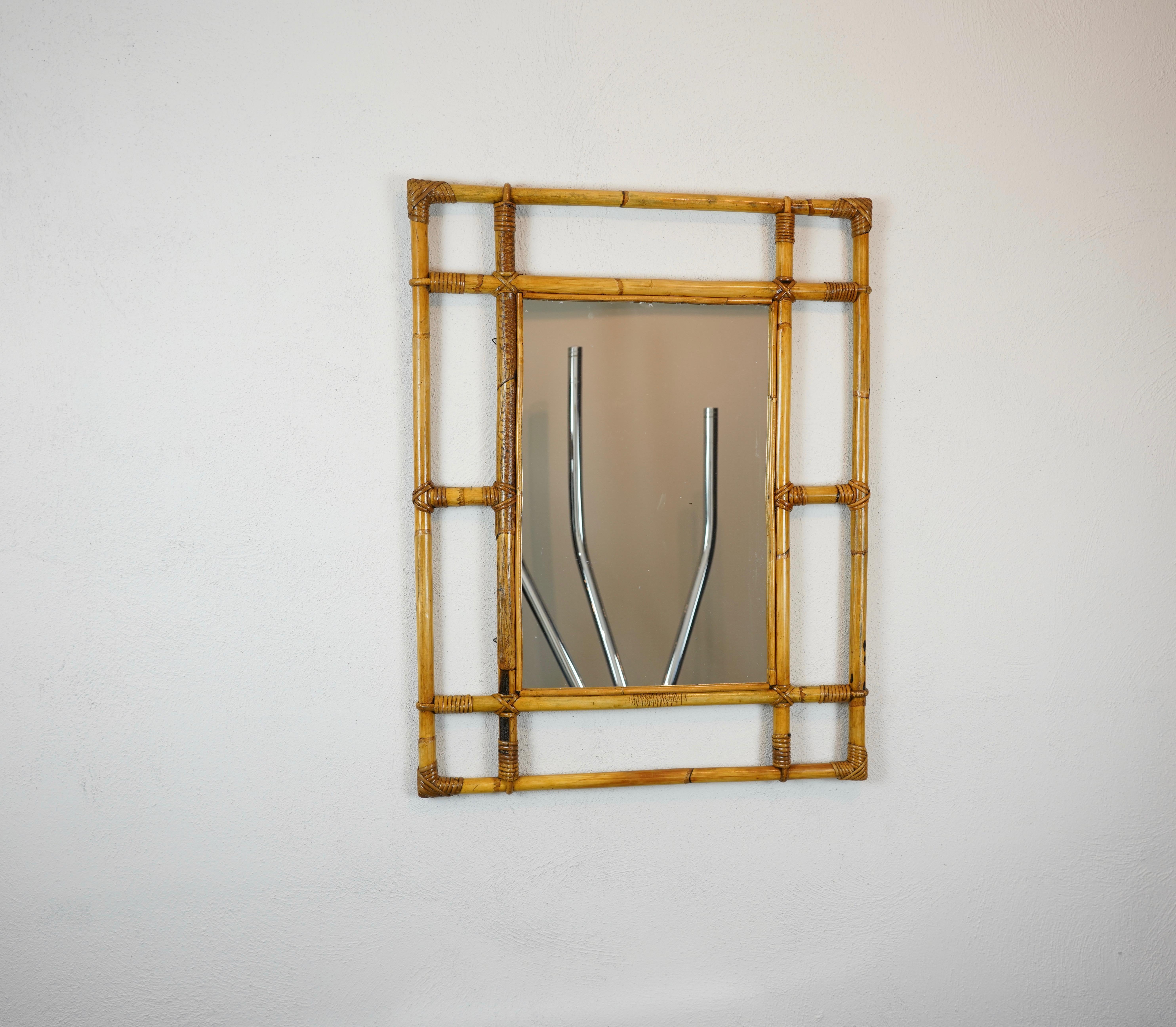 Rattan & Bamboo Rectangular Wall Mirror, Italy, 1960s For Sale 2