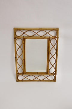 Rattan Bamboo Riviera Style Organic Modern Vintage Wall Mirror 1970s France