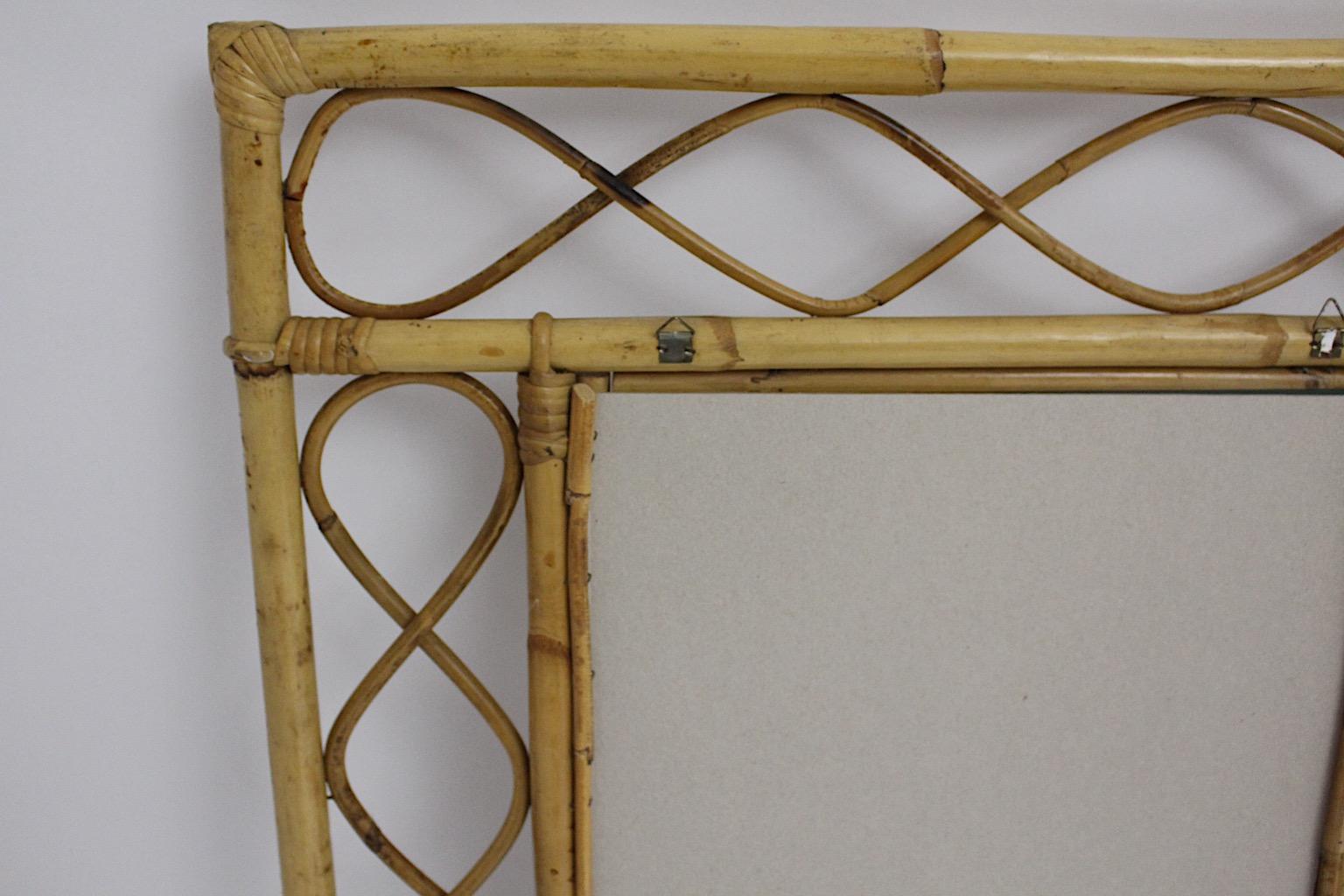 Late 20th Century Rattan Bamboo Riviera Style Organic Modern Vintage Wall Mirror 1970s France