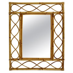 Rattan Bamboo Riviera Style Organic Modern Vintage Wall Mirror 1970s France