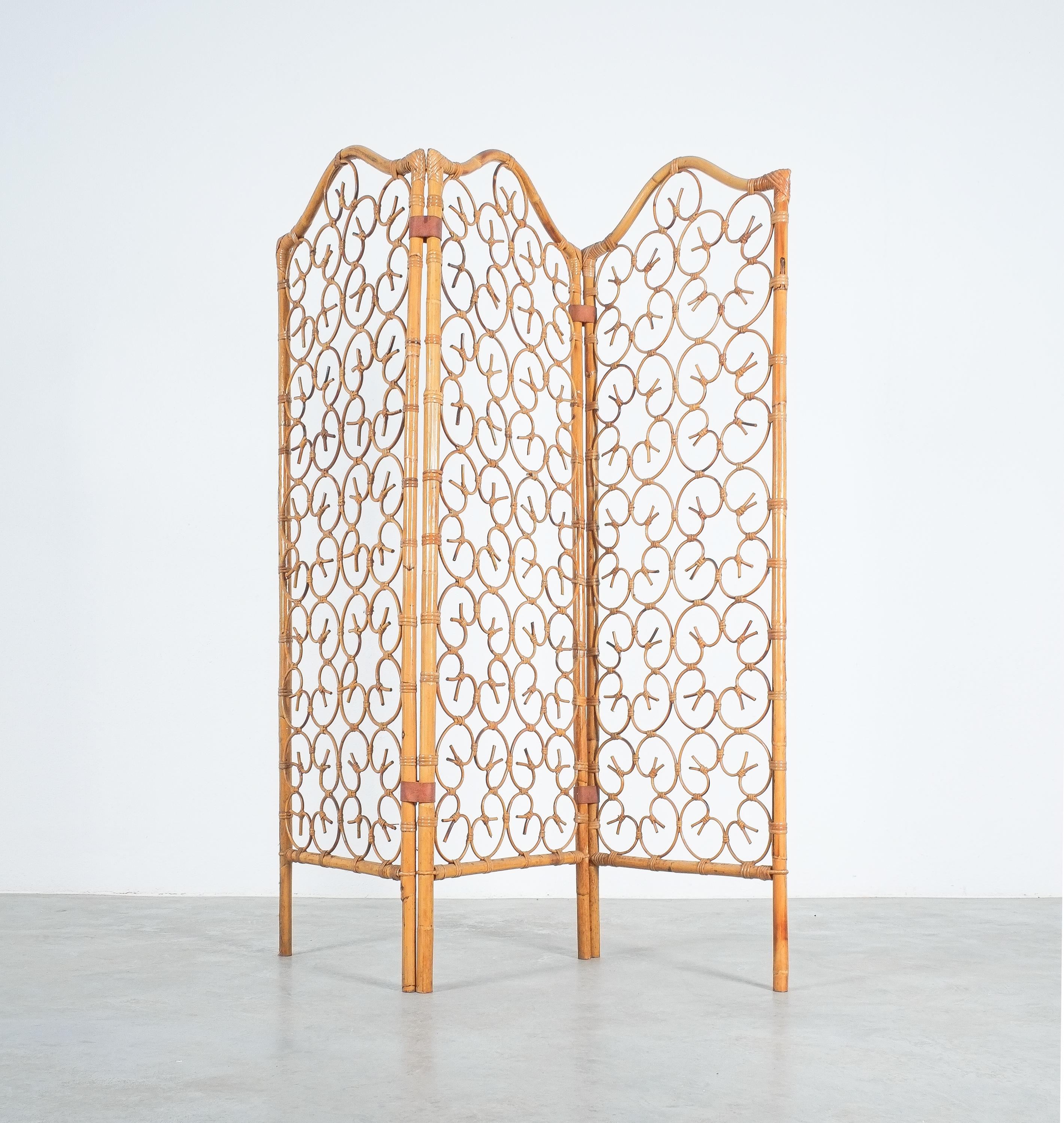 Rattan Bamboo Room Divider Screen Paravant Italy, circa 1965 For Sale 5