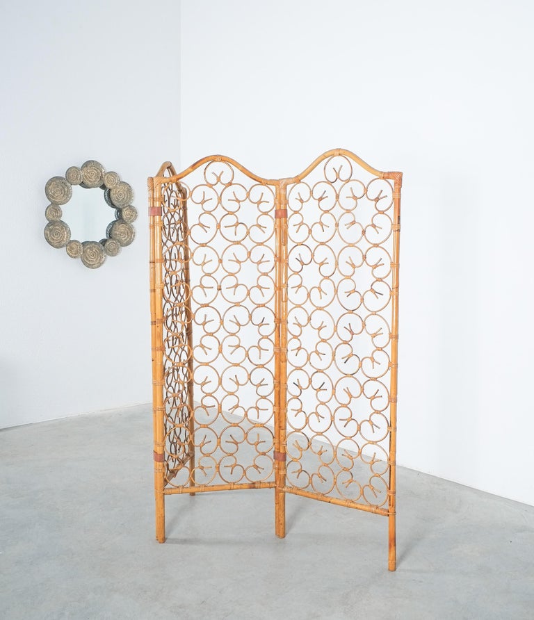 Rattan Bamboo Room Divider Screen Paravant Italy, circa 1965 For Sale
