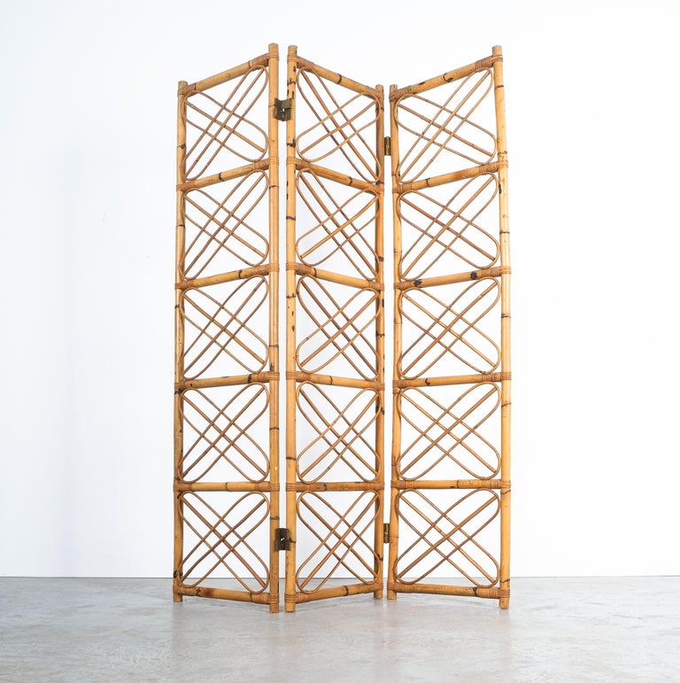 Rattan Bamboo Room Divider Screen Paravant Italy, circa 1965 For Sale