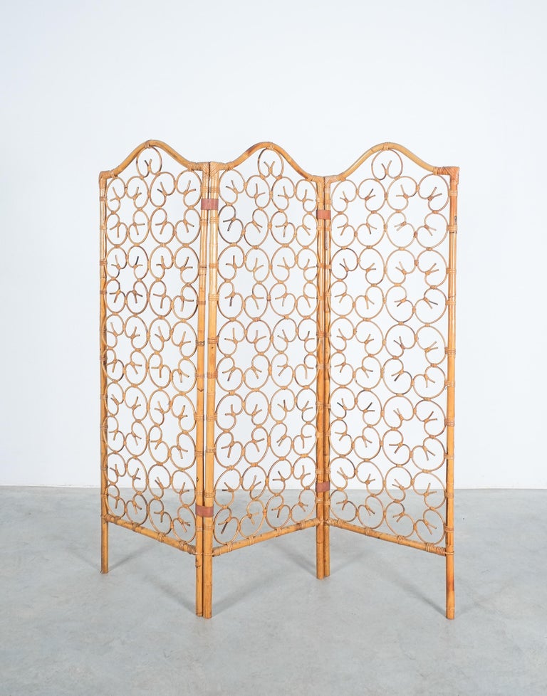 Rattan Bamboo Room Divider Screen Paravant Italy, circa 1965 For Sale