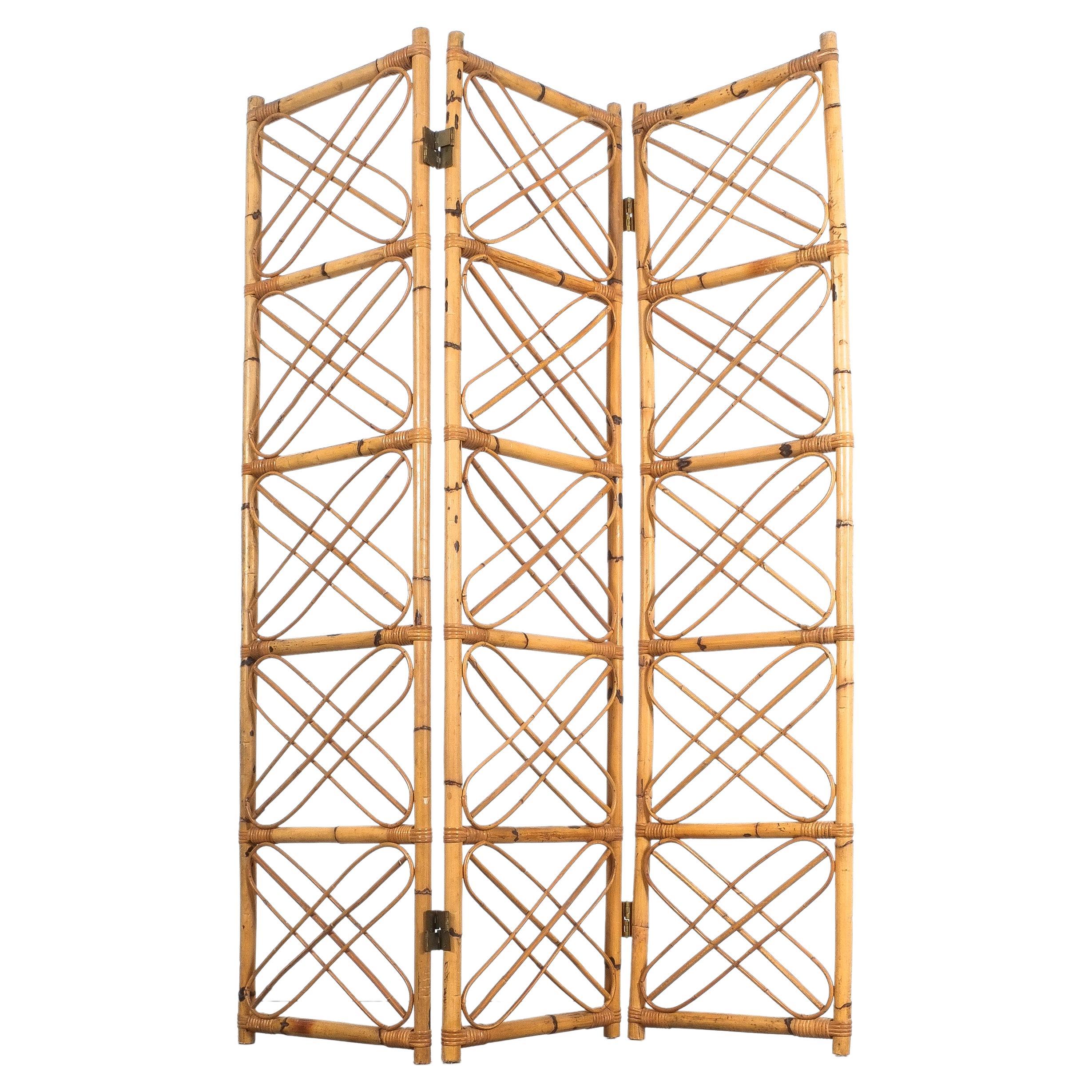 Rattan Bamboo Room Divider Screen Paravant Italy, circa 1965 For Sale