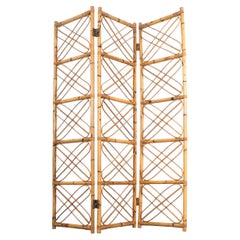 Retro Rattan Bamboo Room Divider Screen Paravant Italy, circa 1965