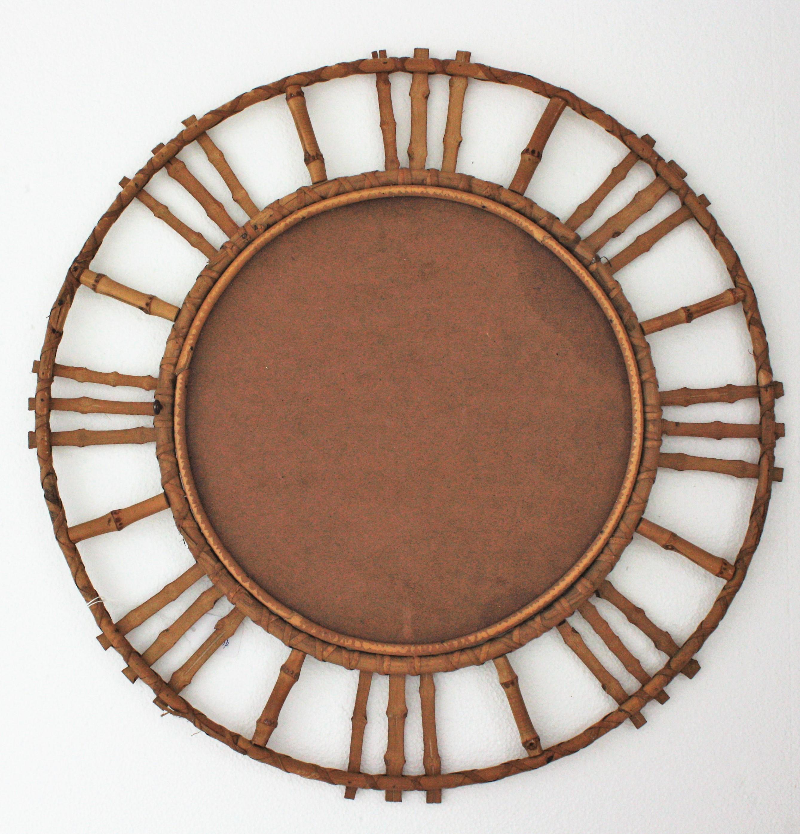 Rattan Bamboo Round Mirror, 1950s For Sale 4
