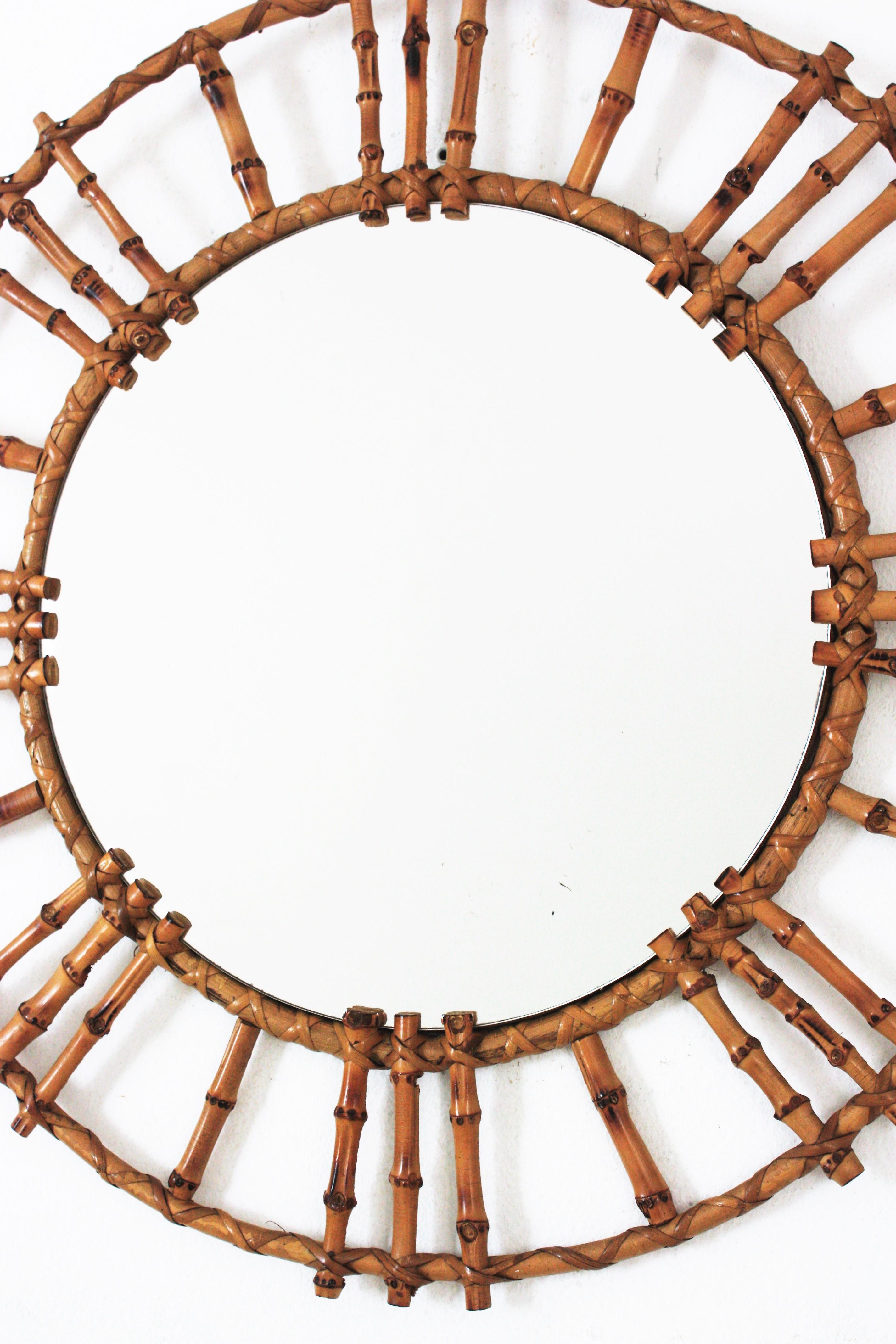 Rattan Bamboo Round Mirror, 1950s For Sale 2