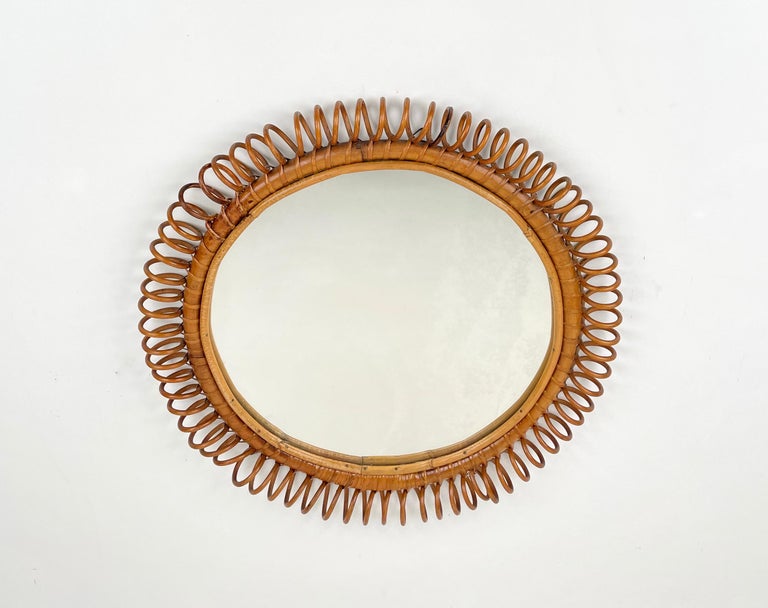 Rattan and Bamboo Round Wall Mirror, Italy, 1960s at 1stDibs