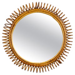 Rattan 
Bamboo Round Wall Mirror, Italy, 1960s