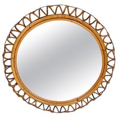 Rattan 
Bamboo Round Wall Mirror, Italy, 1960s