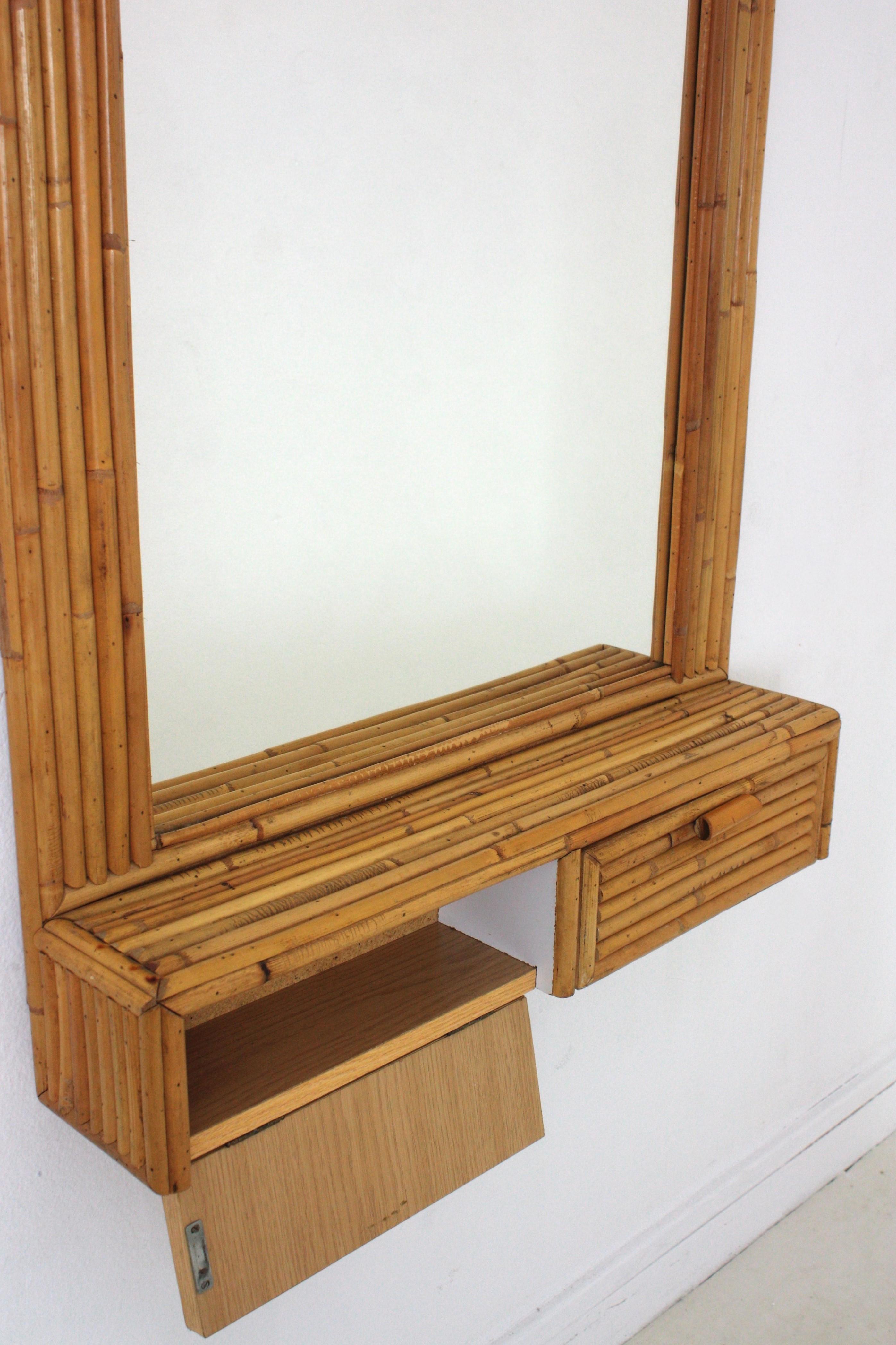 Rattan Bamboo Split Reed Wall Mirror / Wall Cabinet For Sale 4