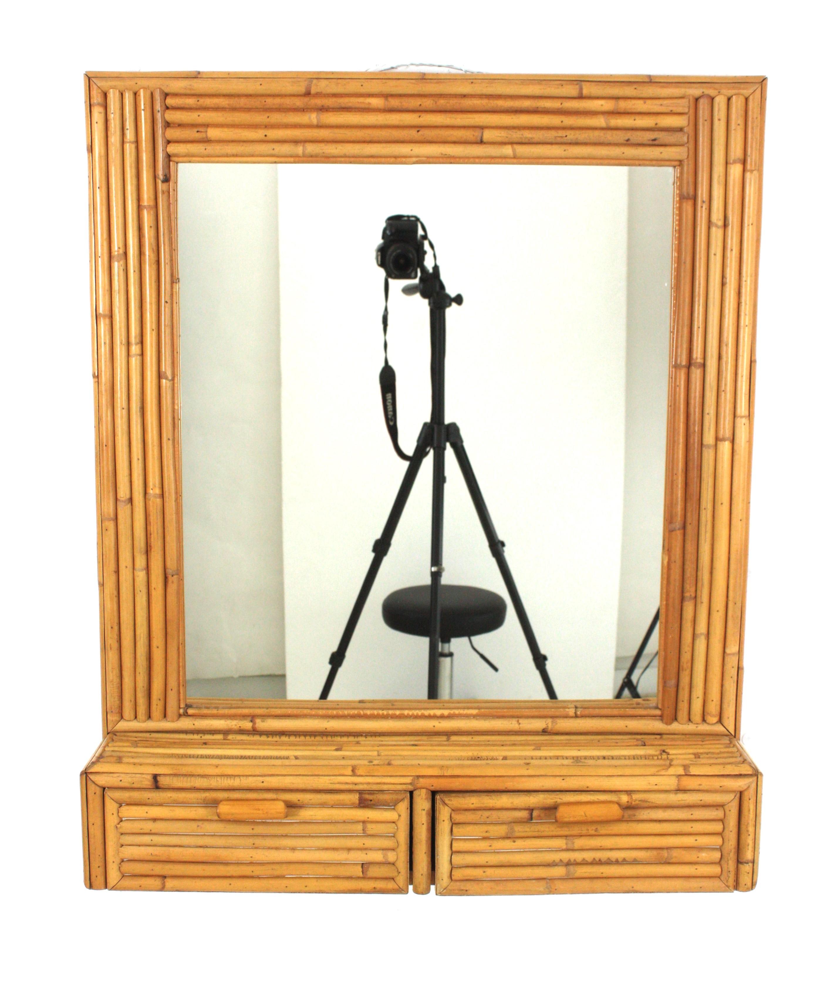 Rattan Bamboo Split Reed Wall Mirror / Wall Cabinet For Sale 5