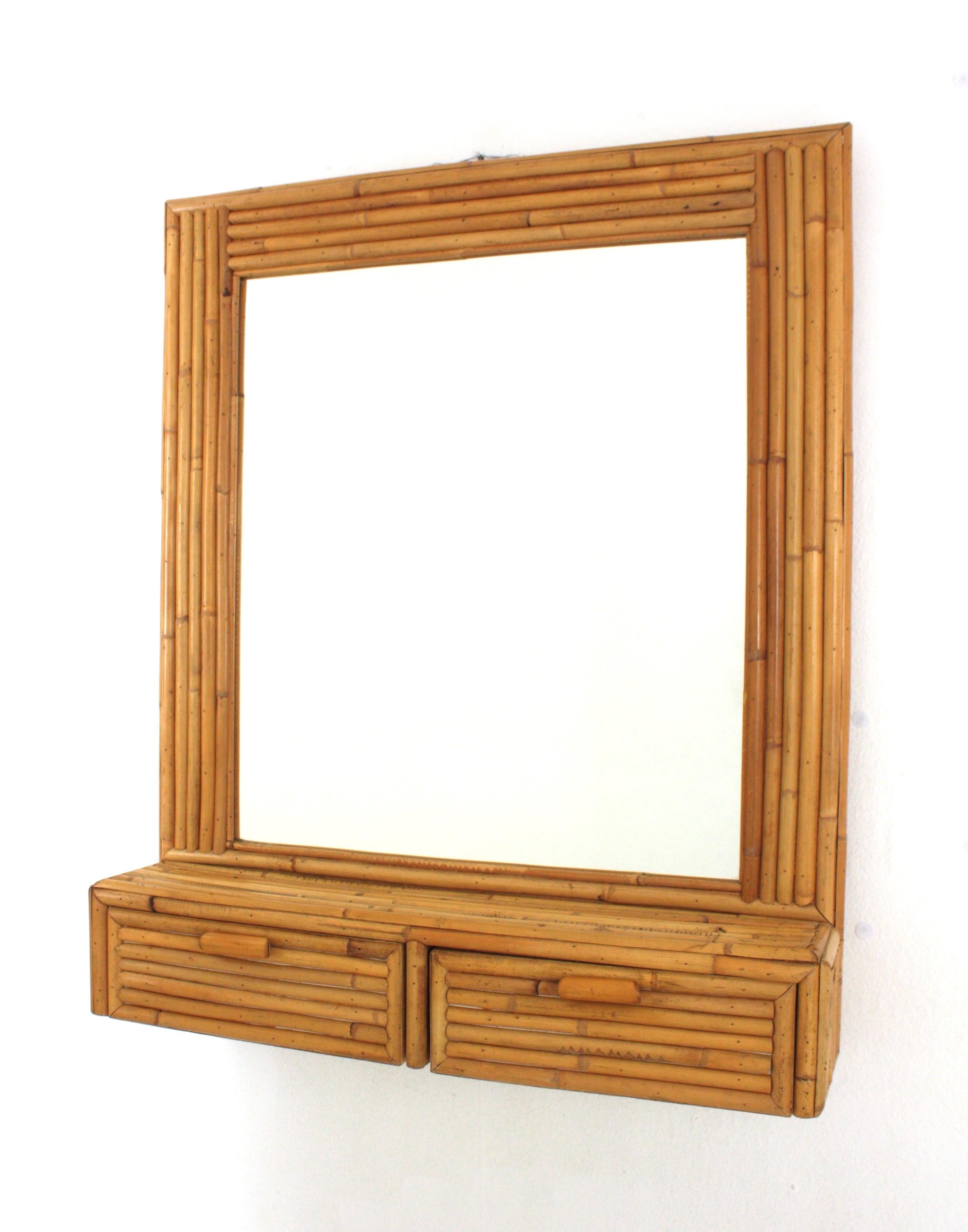 Rattan Bamboo Split Reed Wall Mirror / Wall Cabinet For Sale 2