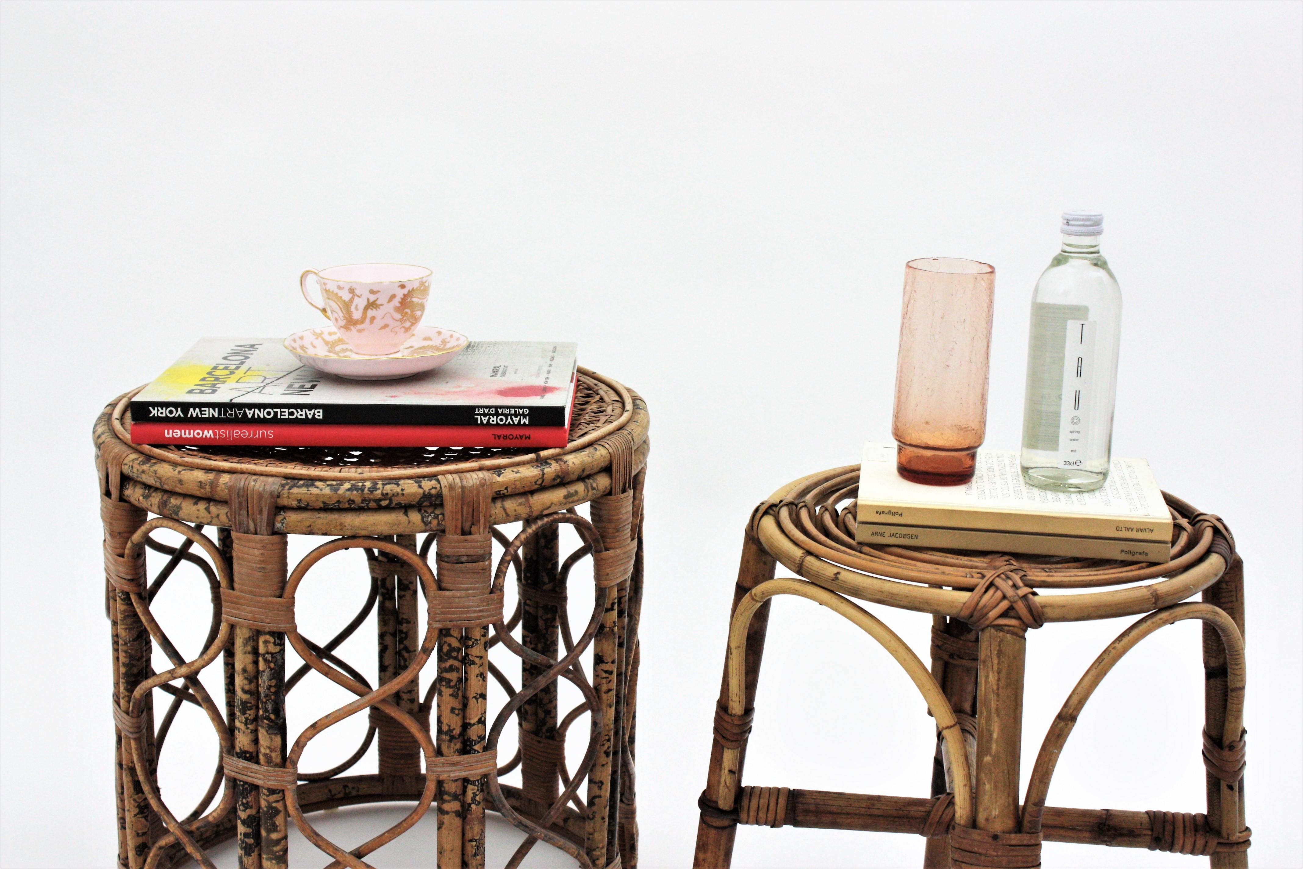 Tabouret en bambou et rotin  Table ou table d'appoint dans le style de Franco Albini en vente 9