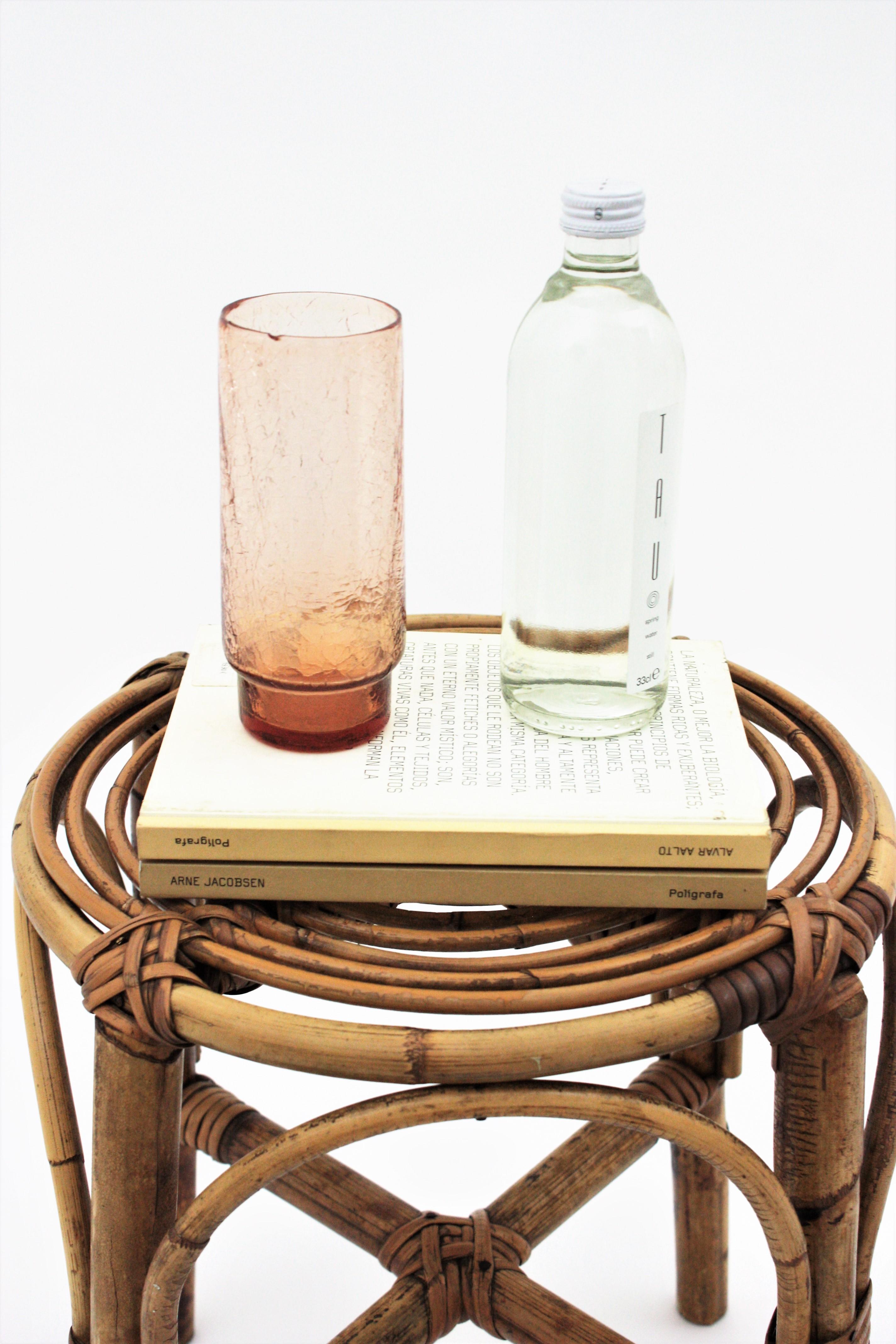 Espagnol Tabouret en bambou et rotin  Table ou table d'appoint dans le style de Franco Albini en vente