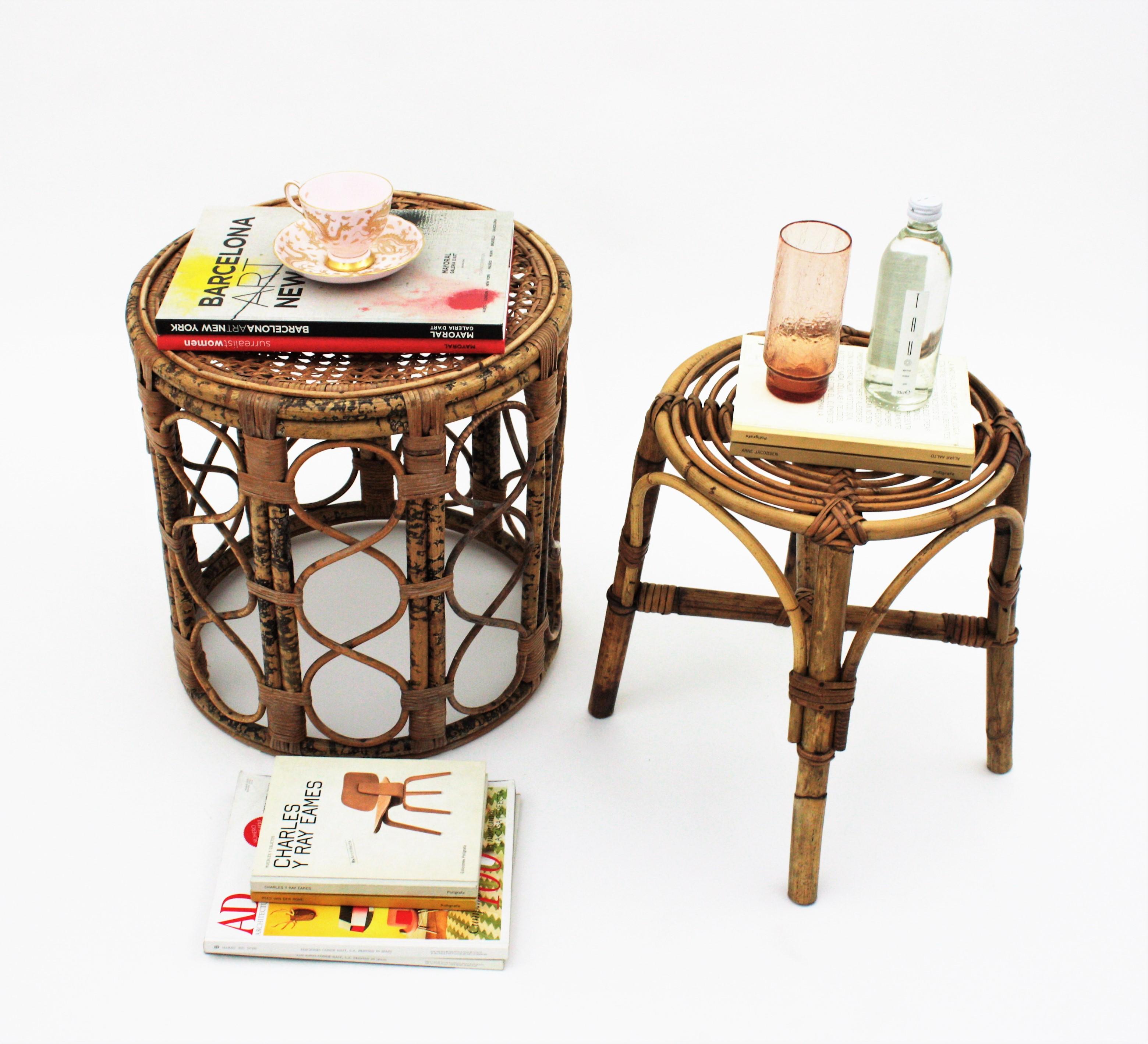 Tabouret en bambou et rotin  Table ou table d'appoint dans le style de Franco Albini en vente 1