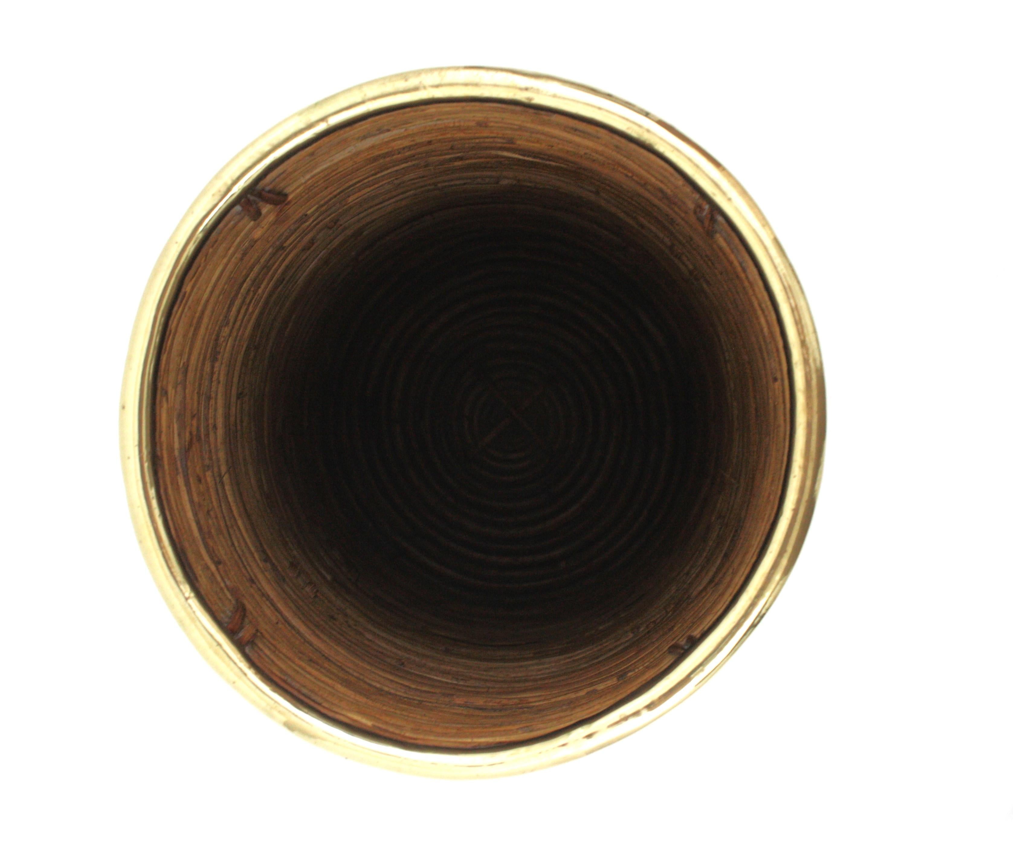 Rattan Bamboo Umbrella Stand with Brass Rim, Italy, 1970s For Sale 8