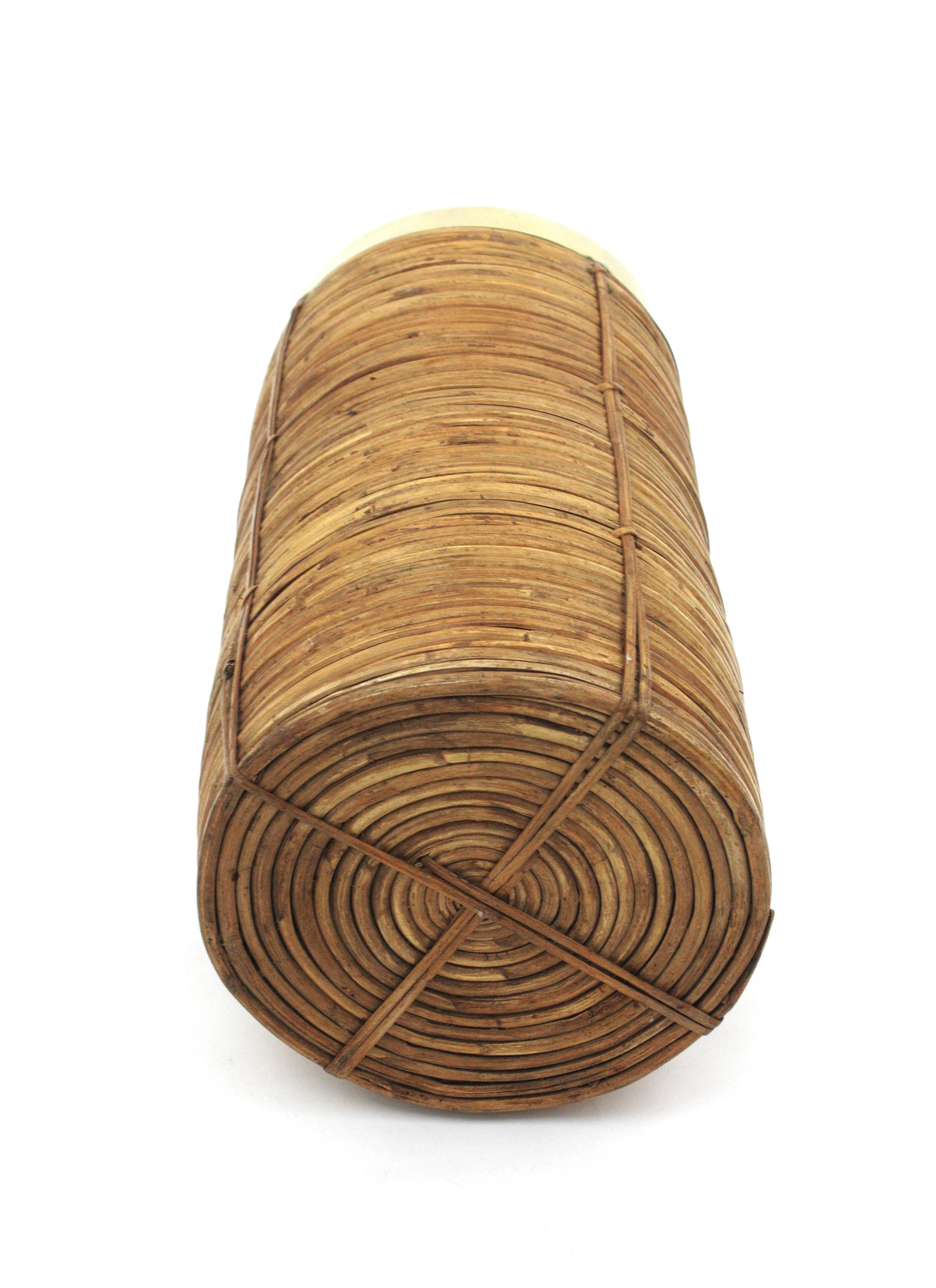 Rattan Bamboo Umbrella Stand with Brass Rim, Italy, 1970s For Sale 9