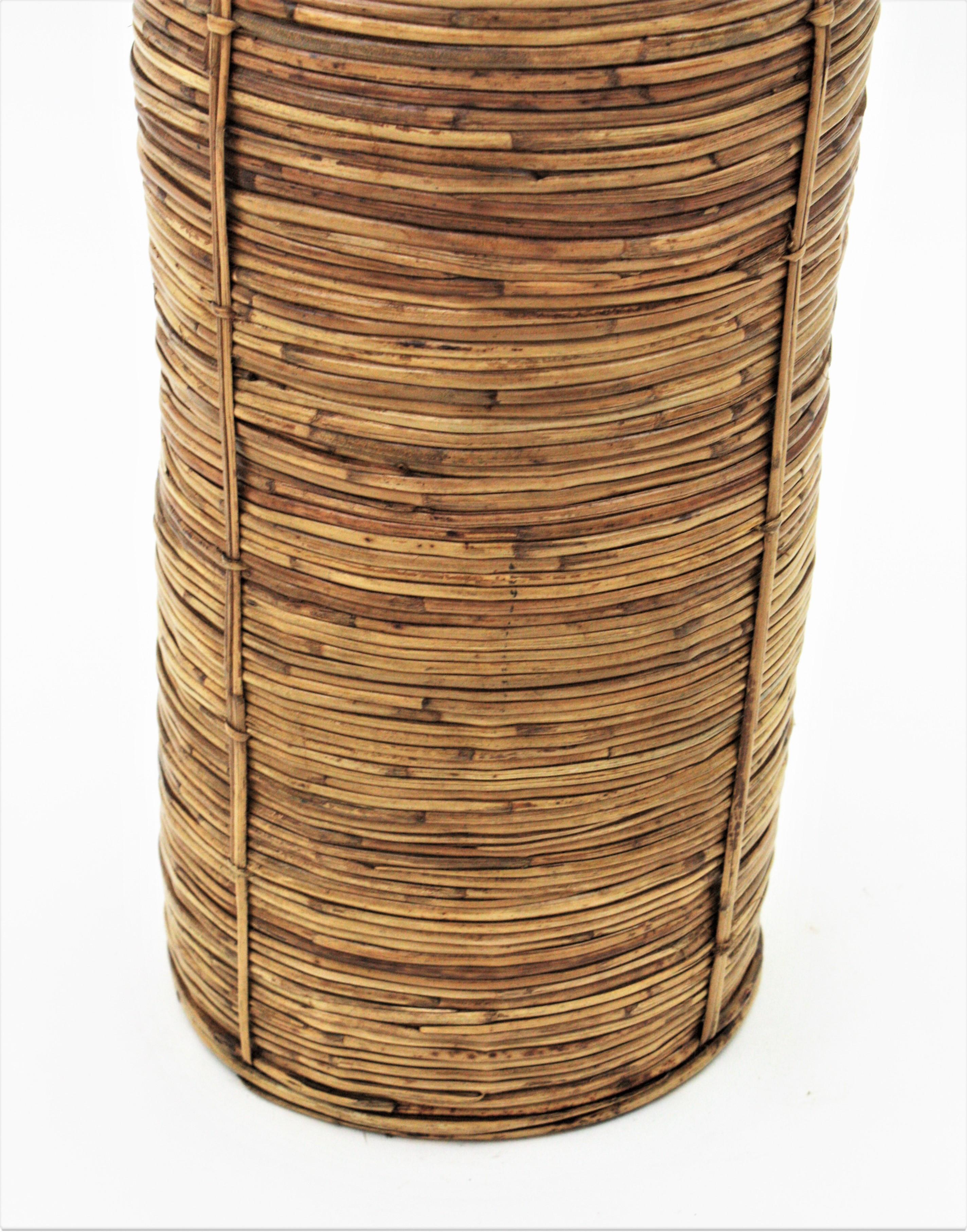 Rattan Bamboo Umbrella Stand with Brass Rim, Italy, 1970s In Good Condition In Barcelona, ES