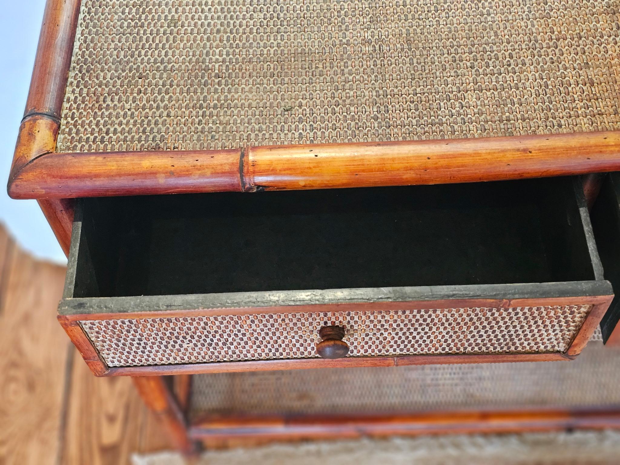 American Rattan & Bamboo Vintage Nantucket Console Table with Two Drawers For Sale