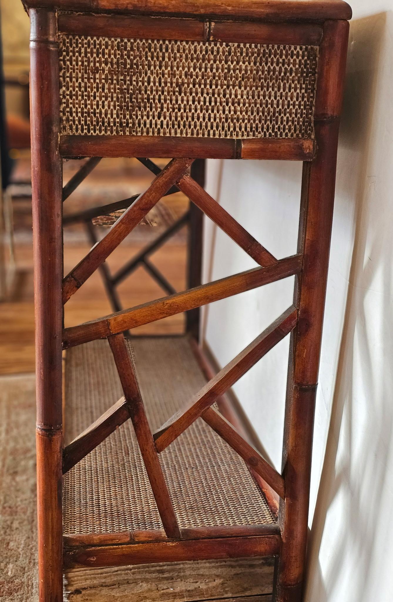 Rattan & Bamboo Vintage Nantucket Console Table with Two Drawers For Sale 2