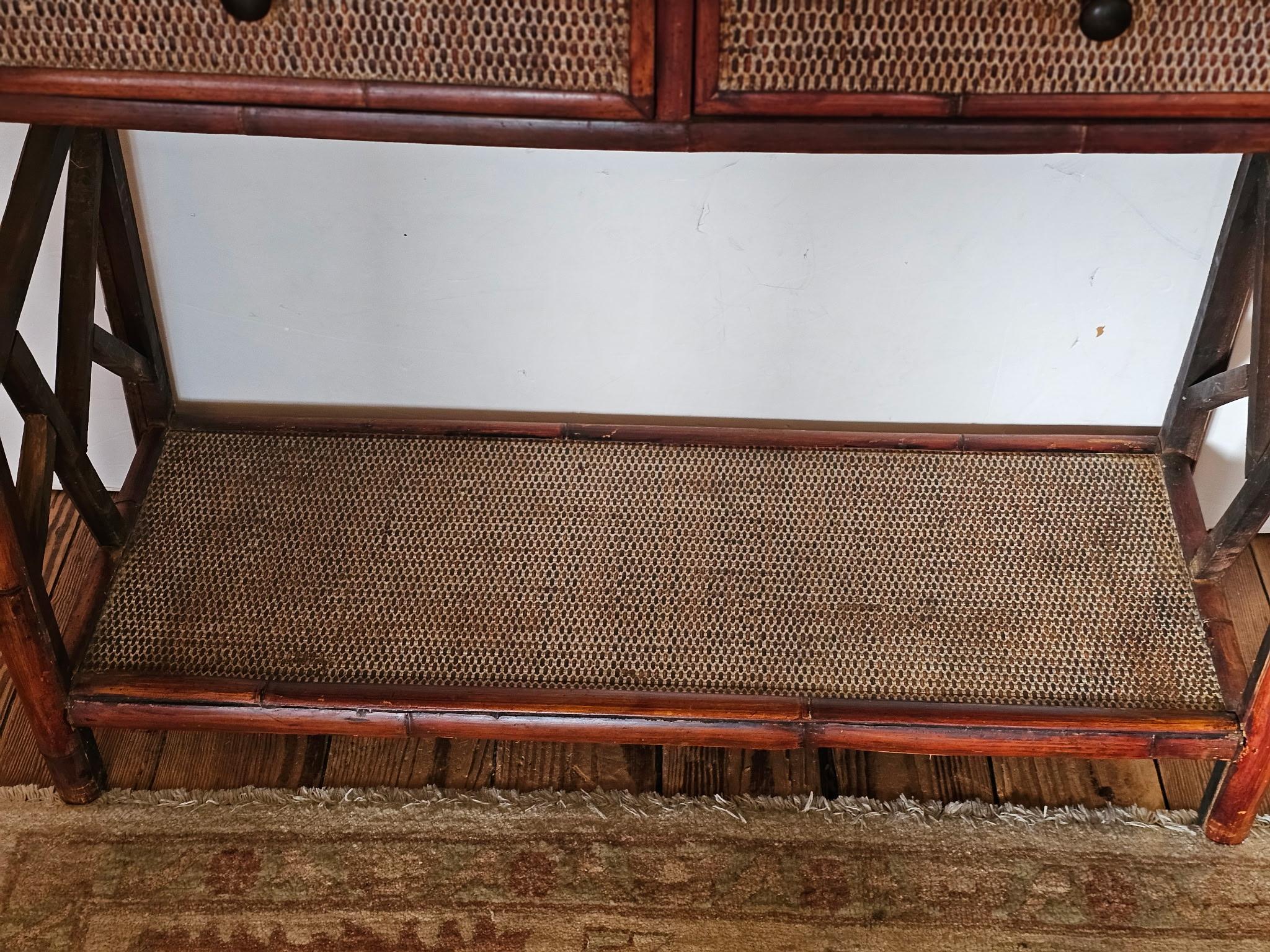 Rattan & Bamboo Vintage Nantucket Console Table with Two Drawers For Sale 3
