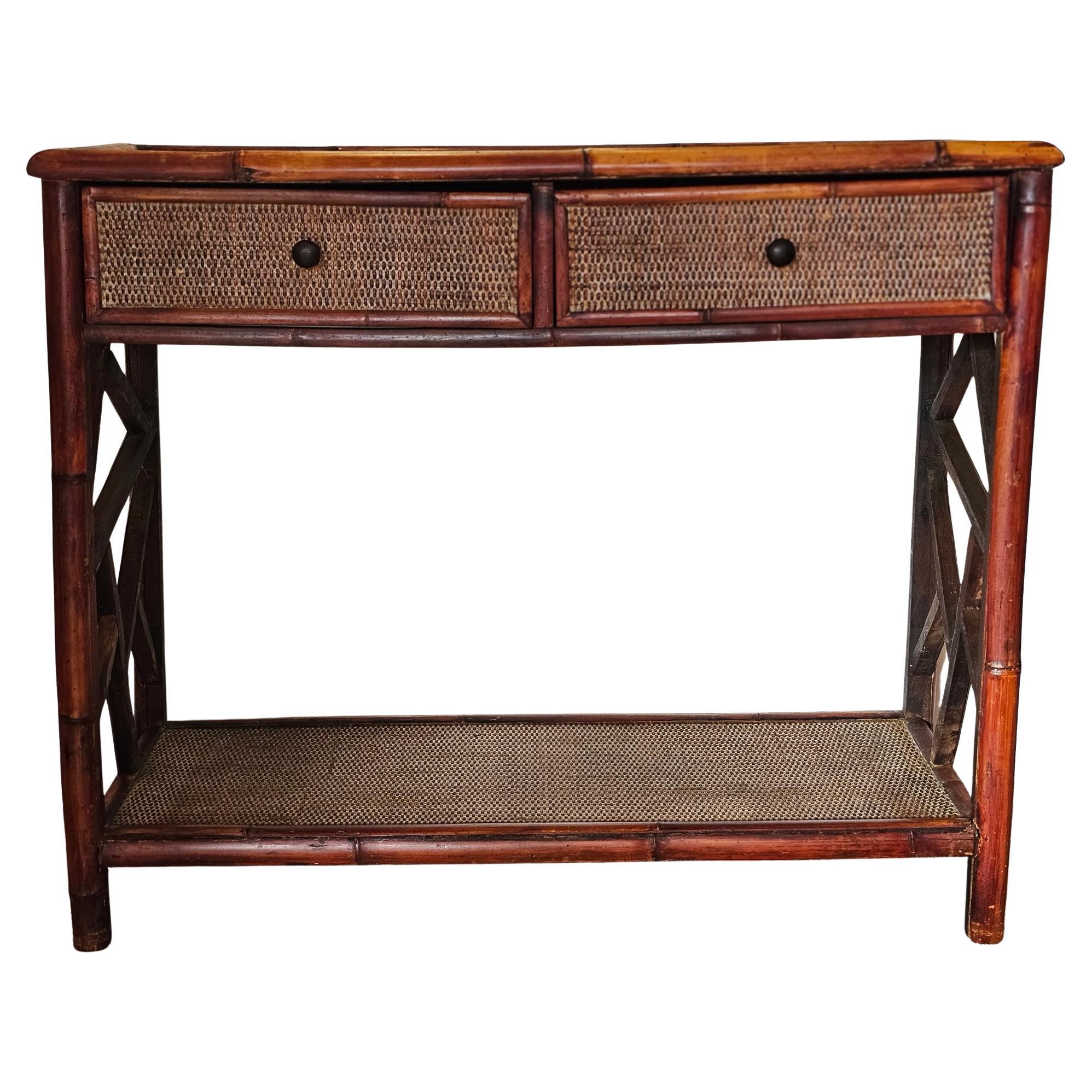Rattan & Bamboo Vintage Nantucket Console Table with Two Drawers