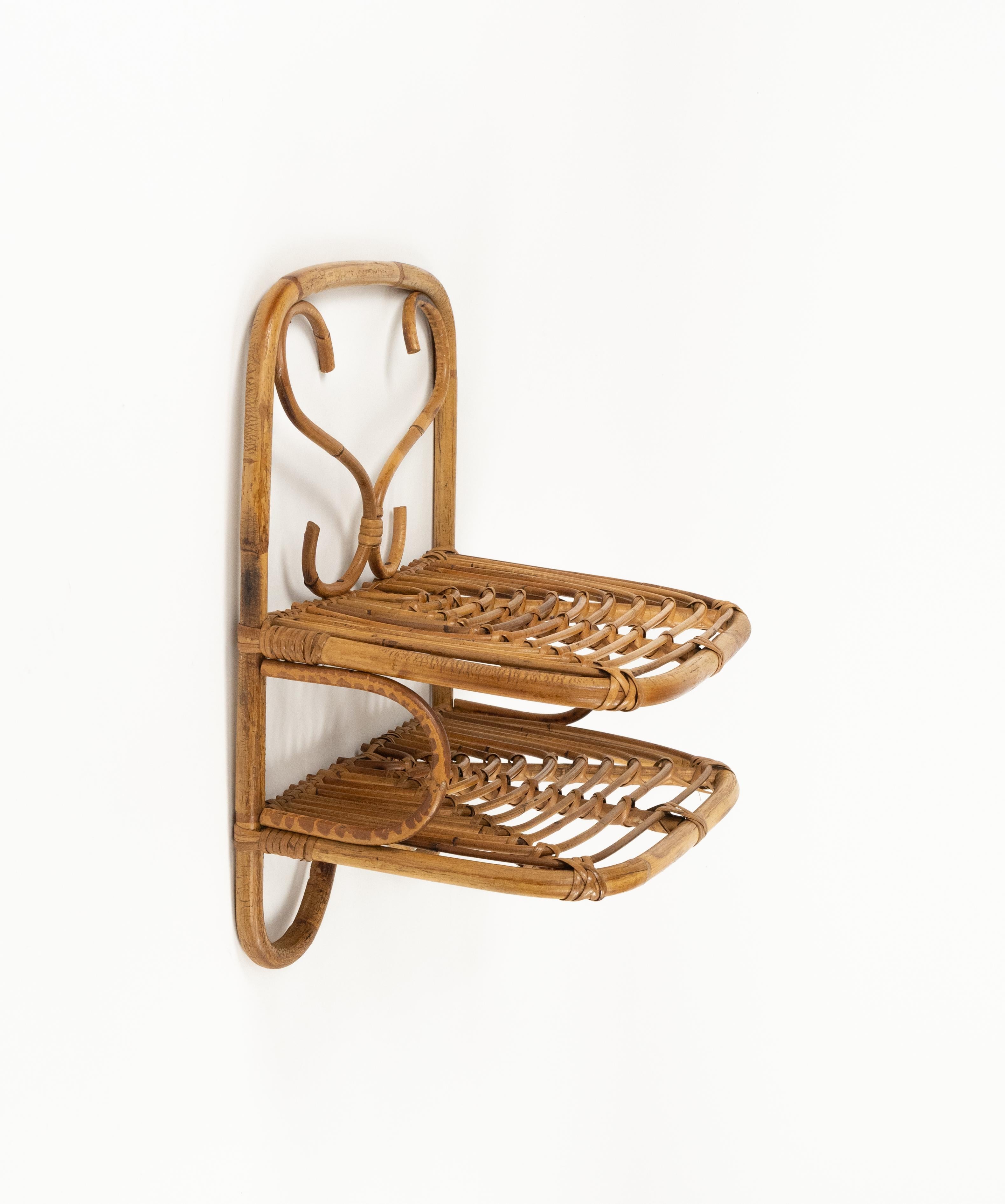 Rattan & Bamboo Wall Shelf or Hanging Side Table Franco Albini Style Italy 1960s For Sale 3