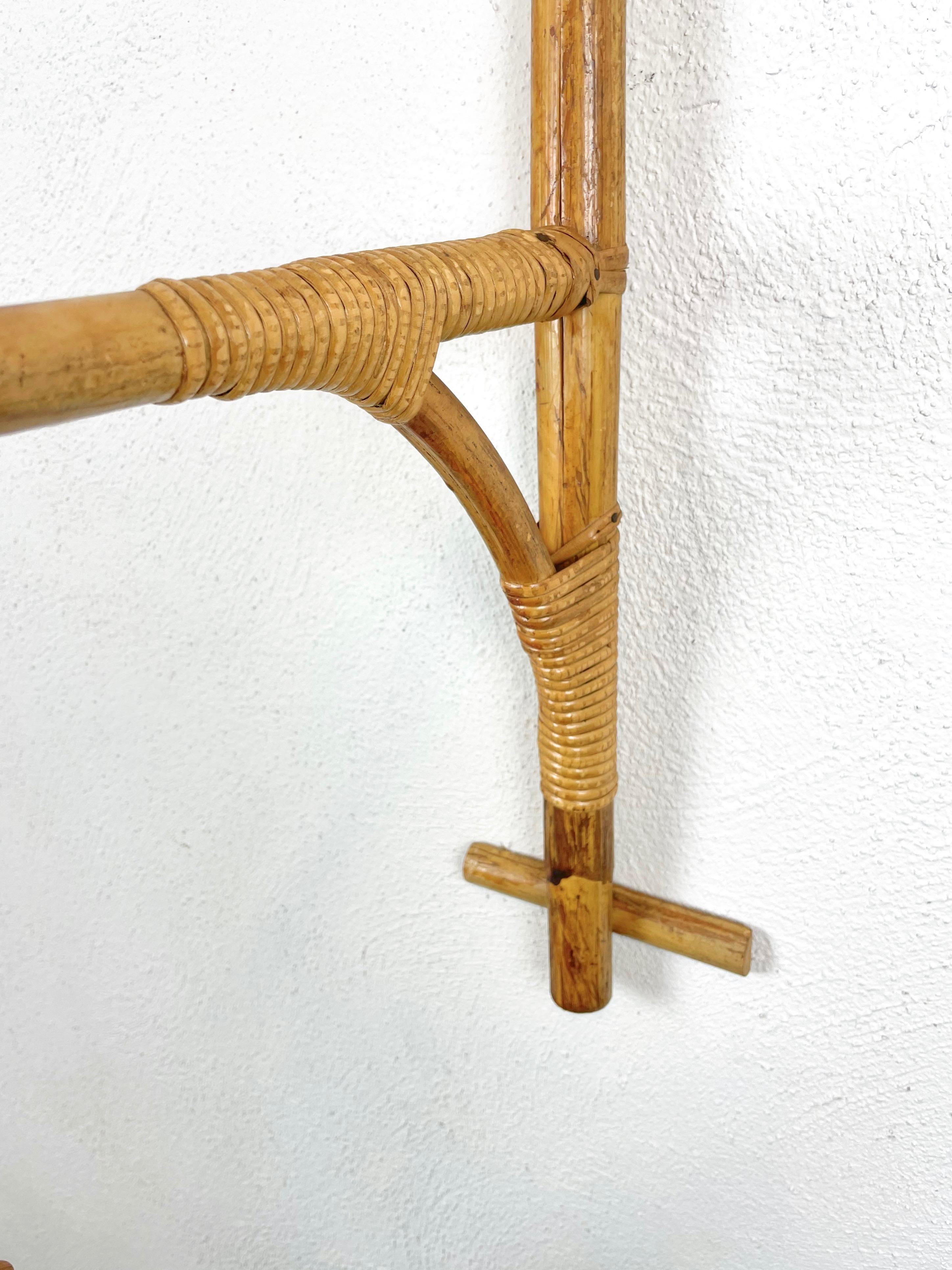Rattan & Bamboo Wall Stand Flower Plant Holder, Italy, 1960s For Sale 4