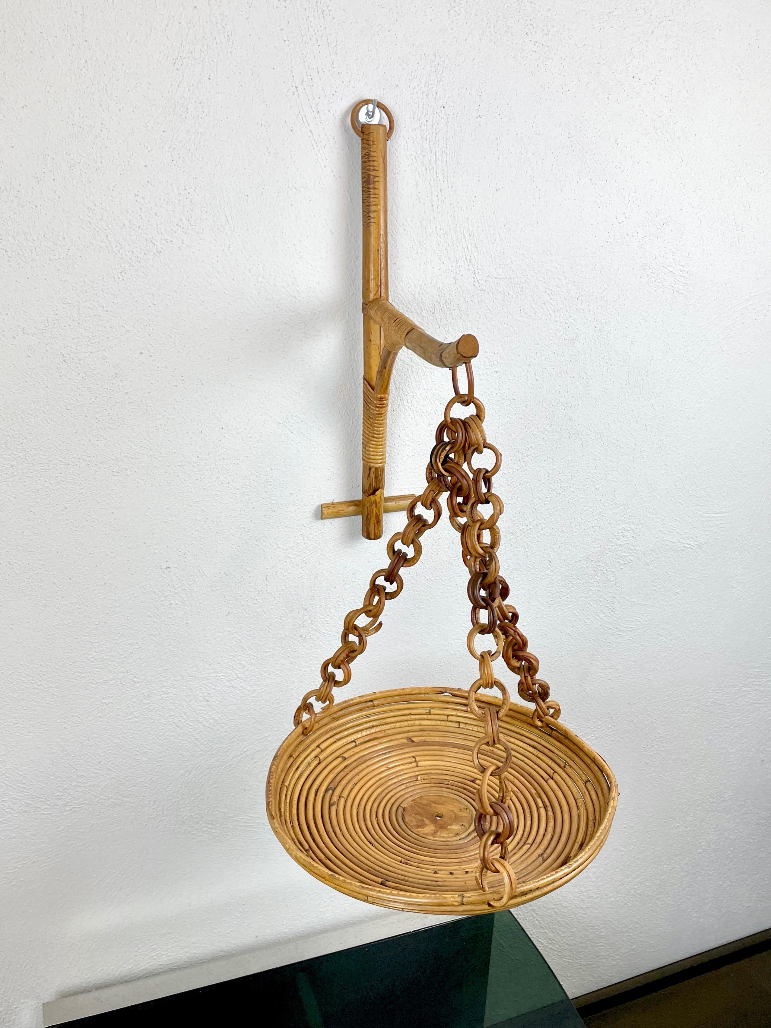 Rattan & Bamboo Wall Stand Flower Plant Holder, Italy, 1960s For Sale 5
