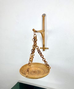Rattan & Bamboo Wall Stand Flower Plant Holder, Italy, 1960s