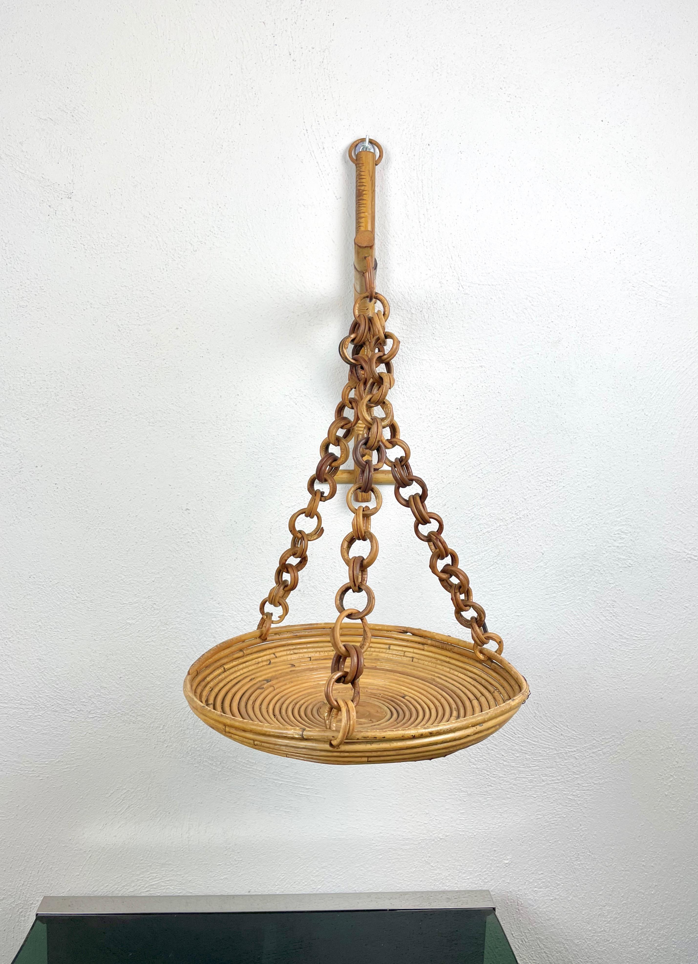 Rattan & Bamboo Wall Stand Flower Plant Holder, Italy, 1960s For Sale 1