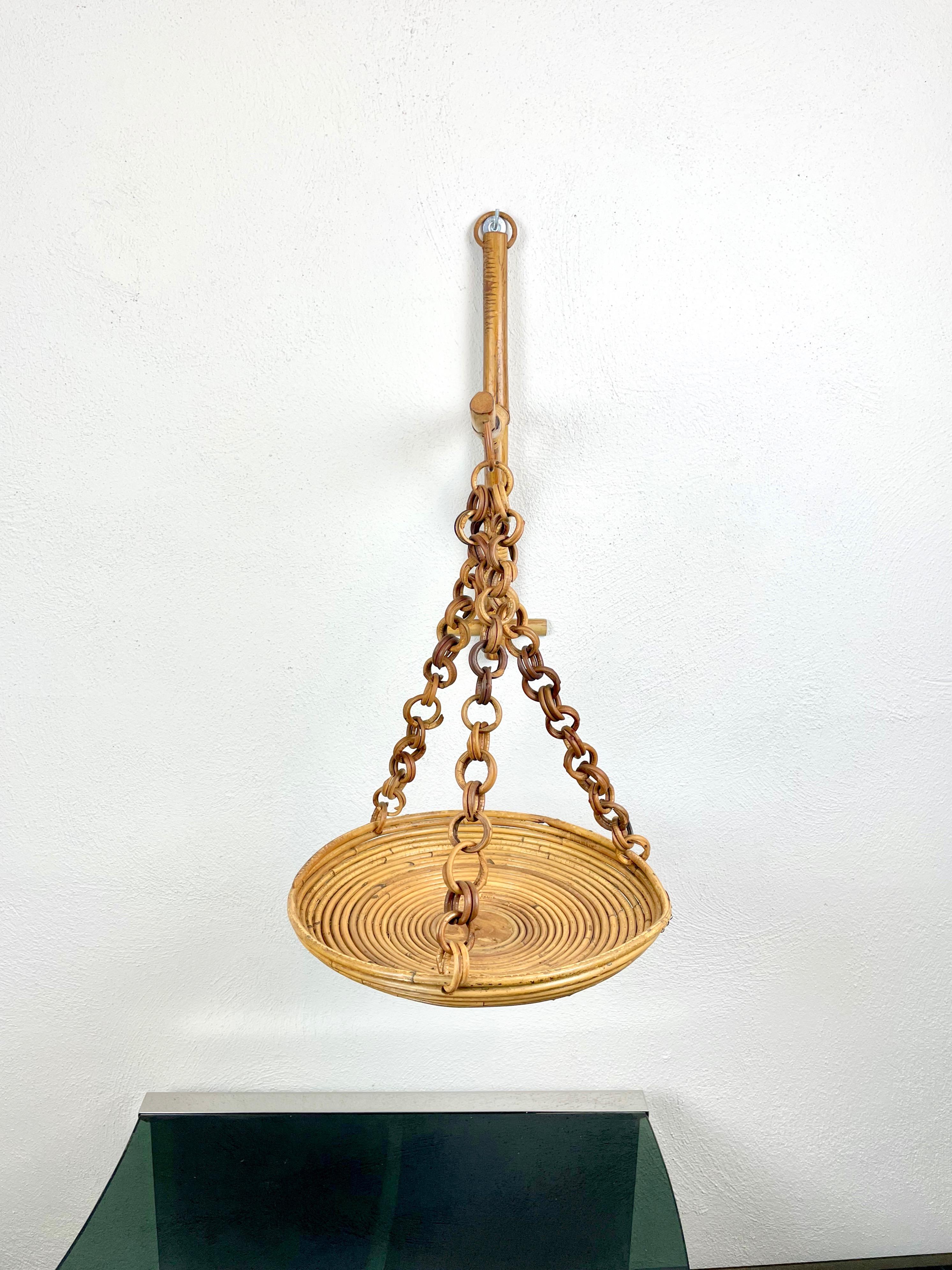 Rattan & Bamboo Wall Stand Flower Plant Holder, Italy, 1960s For Sale 2