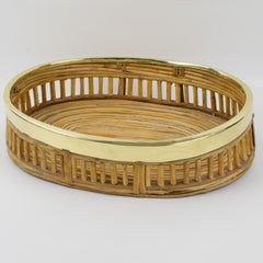 Schalenkorb aus Rattan und Bambus Korb aus Korbweide und Messing, Italien 1960er Jahre