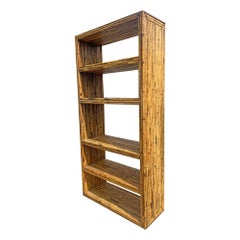 Rattan Bamboo Wicker Large Room Divider Etagere Shelf in Bielecky Brothers Style