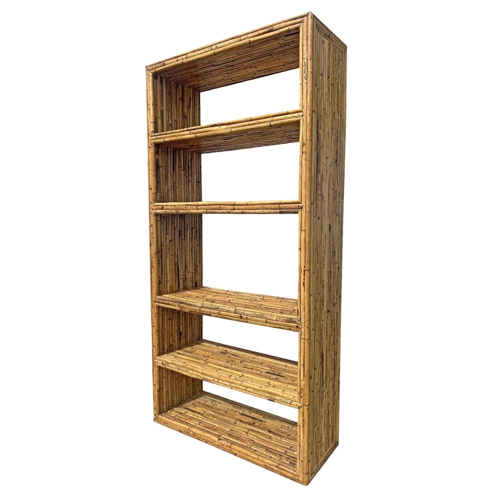 Rattan Bamboo Wicker Large Room Divider Etagere Shelf in Bielecky Brothers Style For Sale