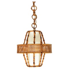 Rattan Bamboo Wicker Wire Pendant Light or Lantern, Spain, 1950s