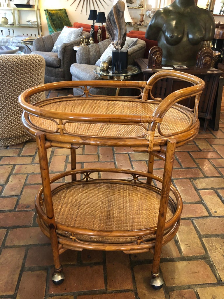 Rattan Bar Cart on Casters at 1stDibs