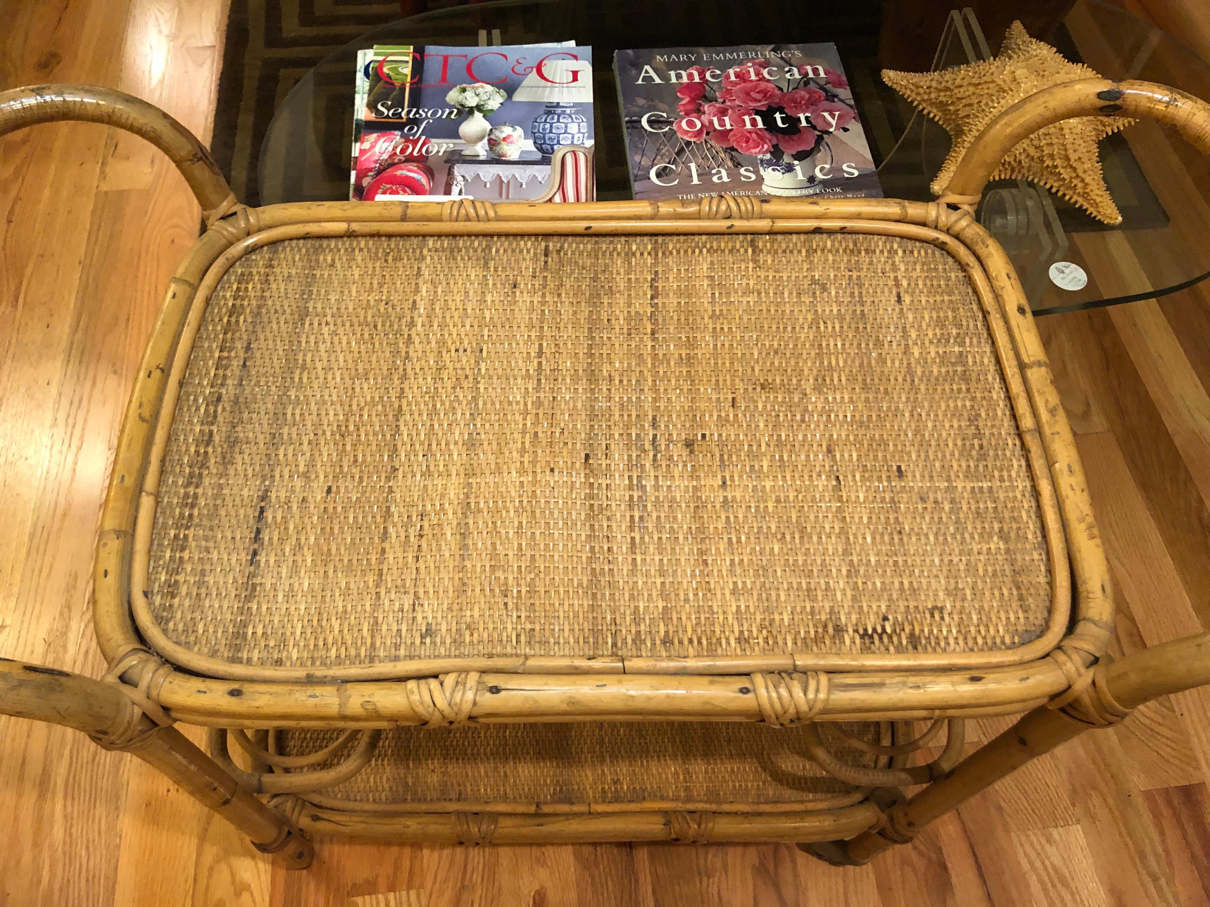 Rattan Bar Cart on Casters In Good Condition In Redding, CT