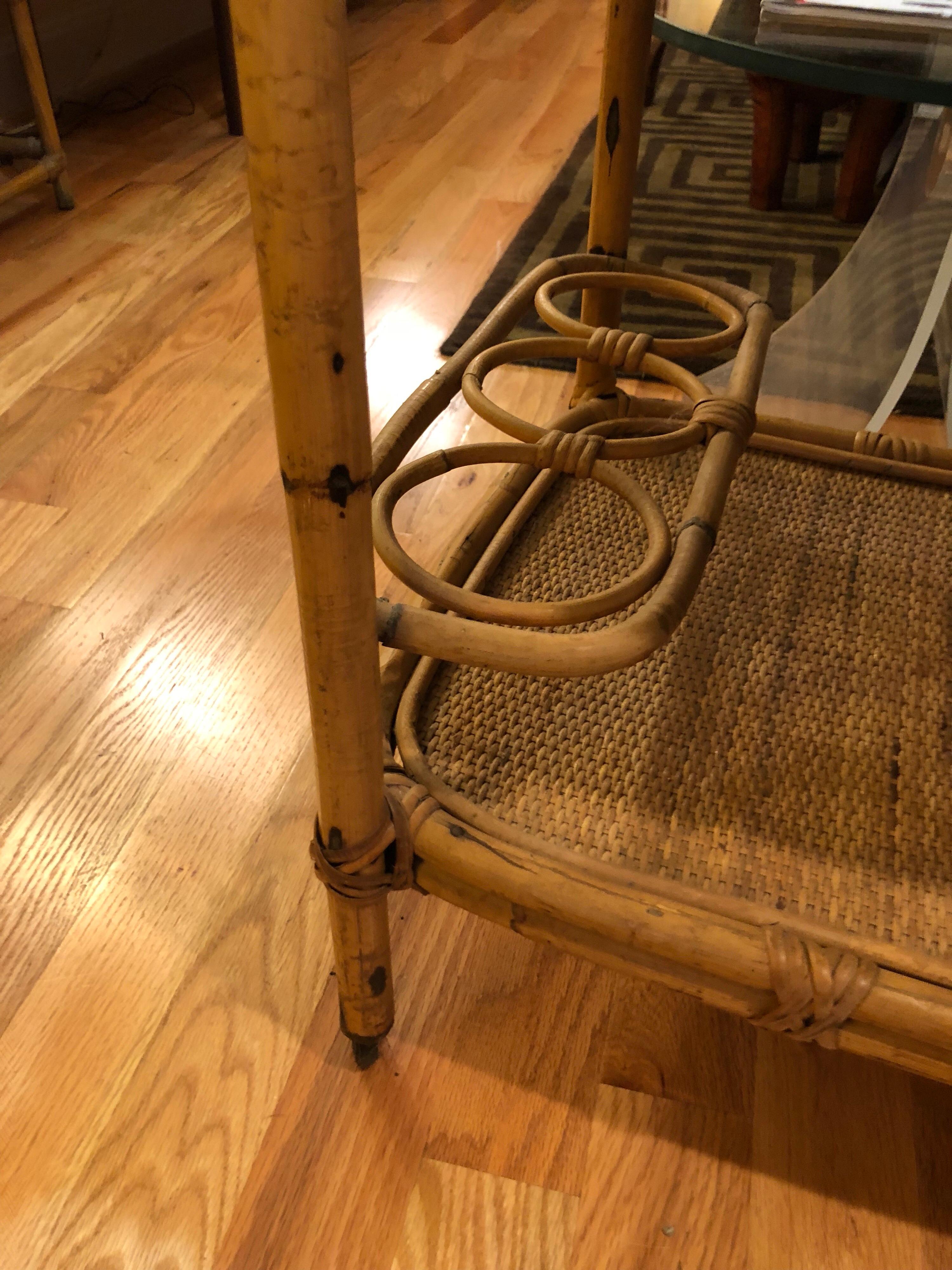 Late 20th Century Rattan Bar Cart on Casters