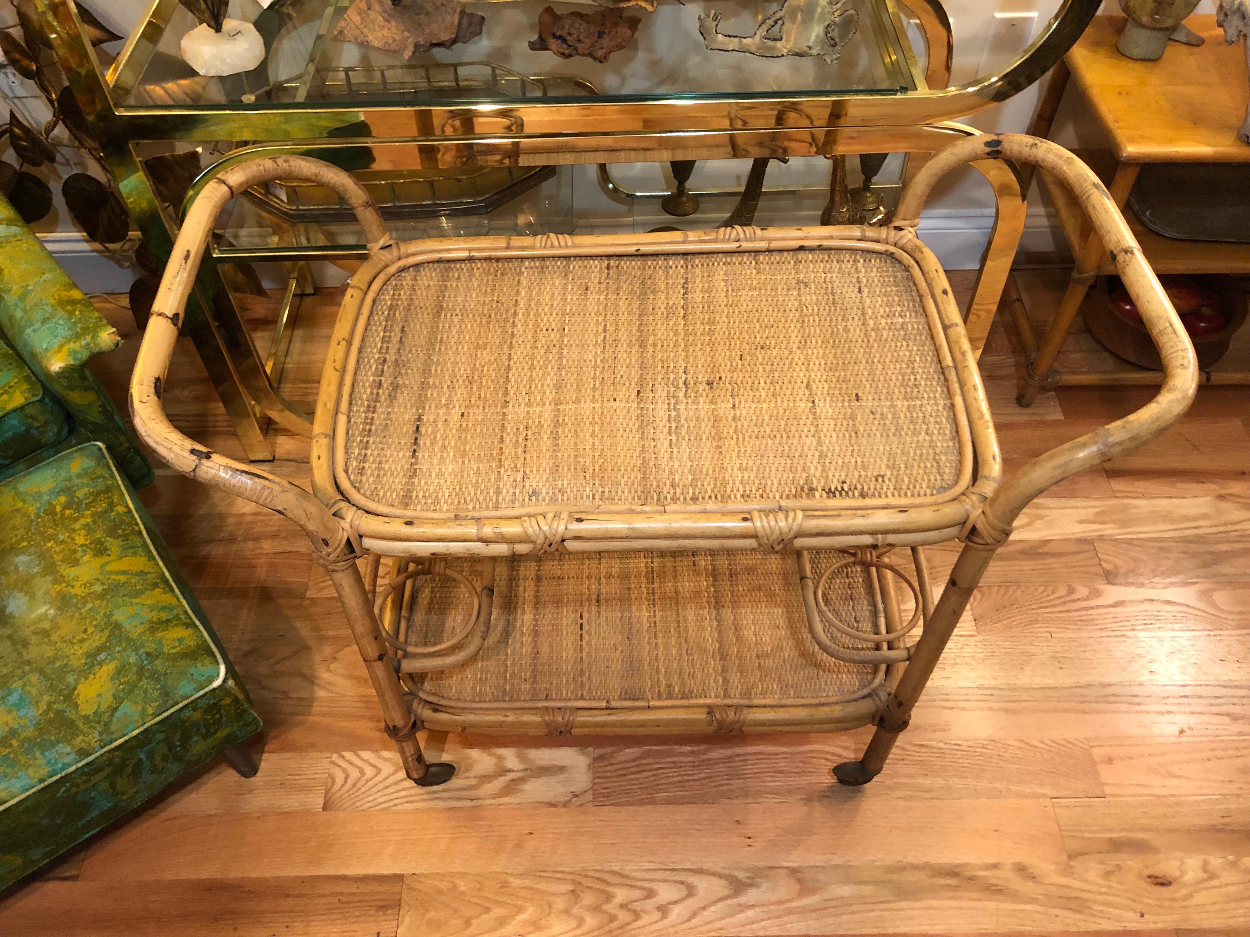 Rattan Bar Cart on Casters 2