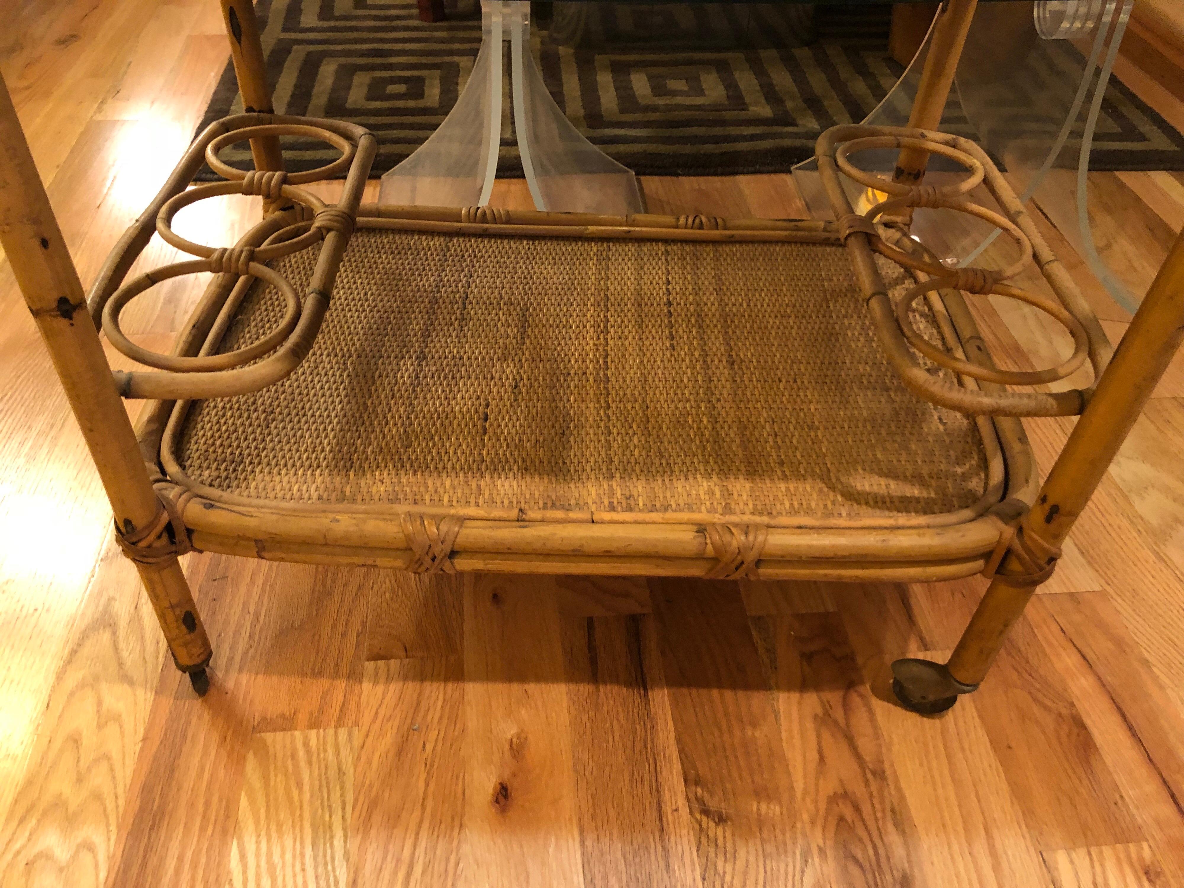 Rattan Bar Cart on Casters 3