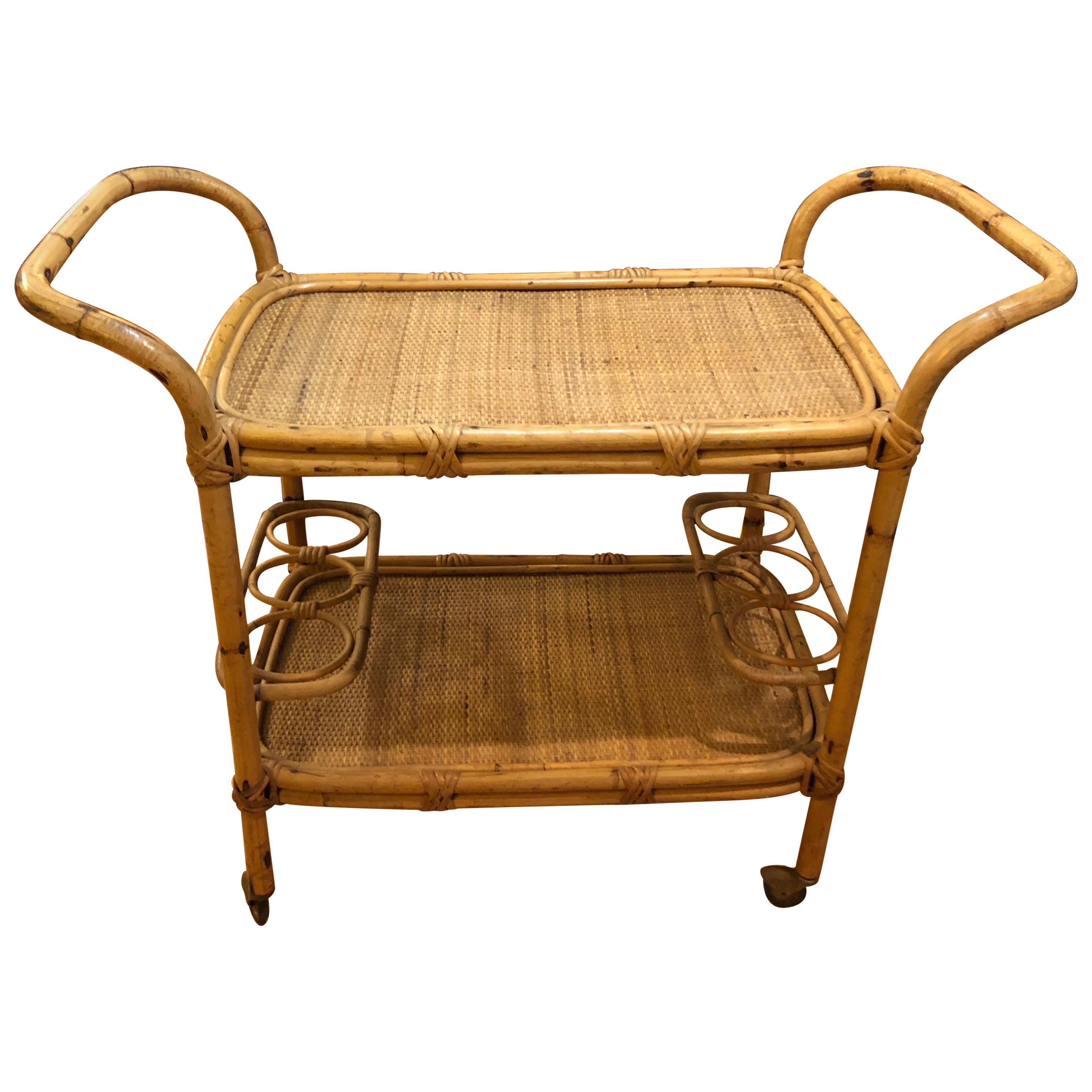 Rattan Bar Cart on Casters