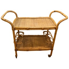 Vintage Rattan Bar Cart on Casters